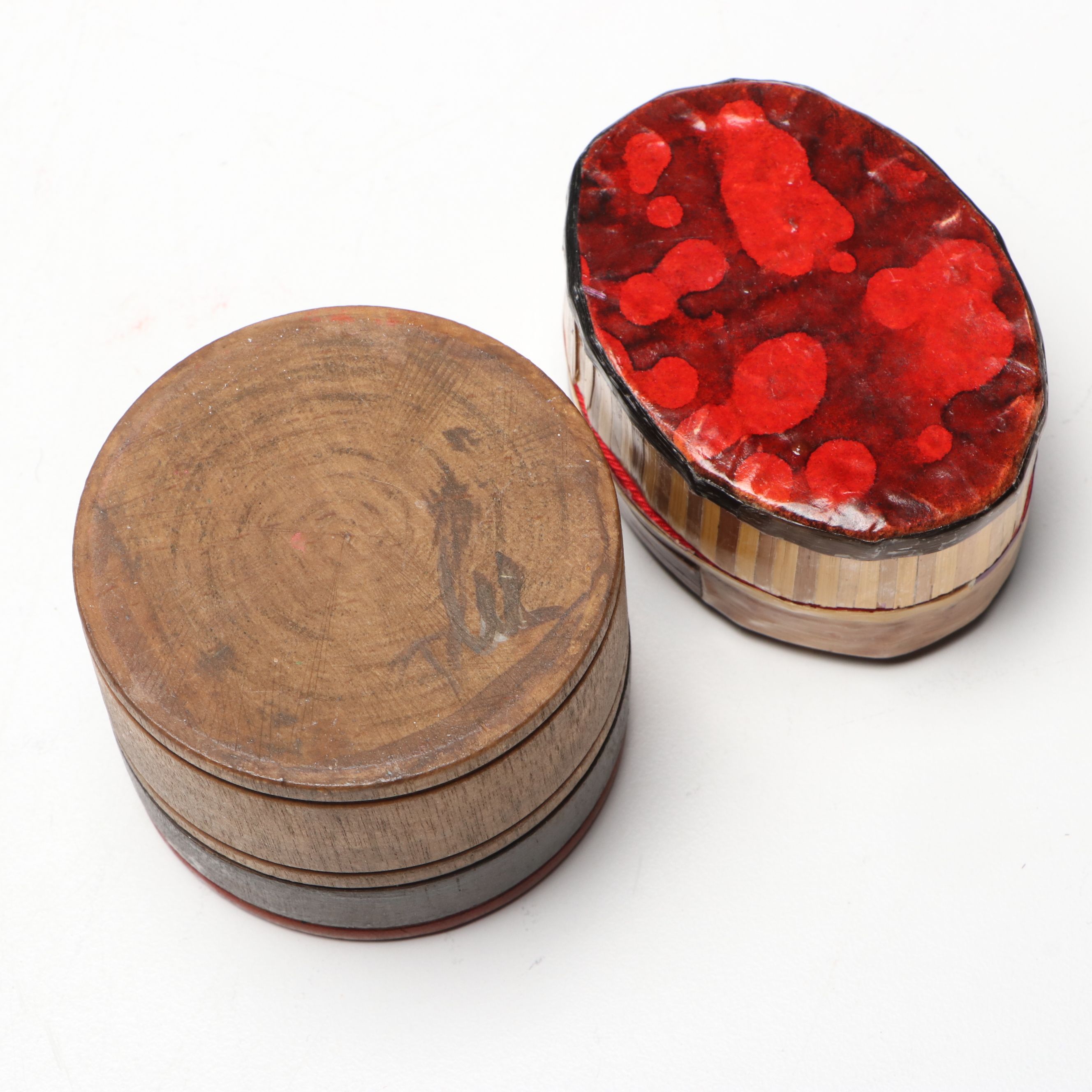 Intarsia Landscape Wood Music Box with Marquetry, Hand-Painted and Other Boxes