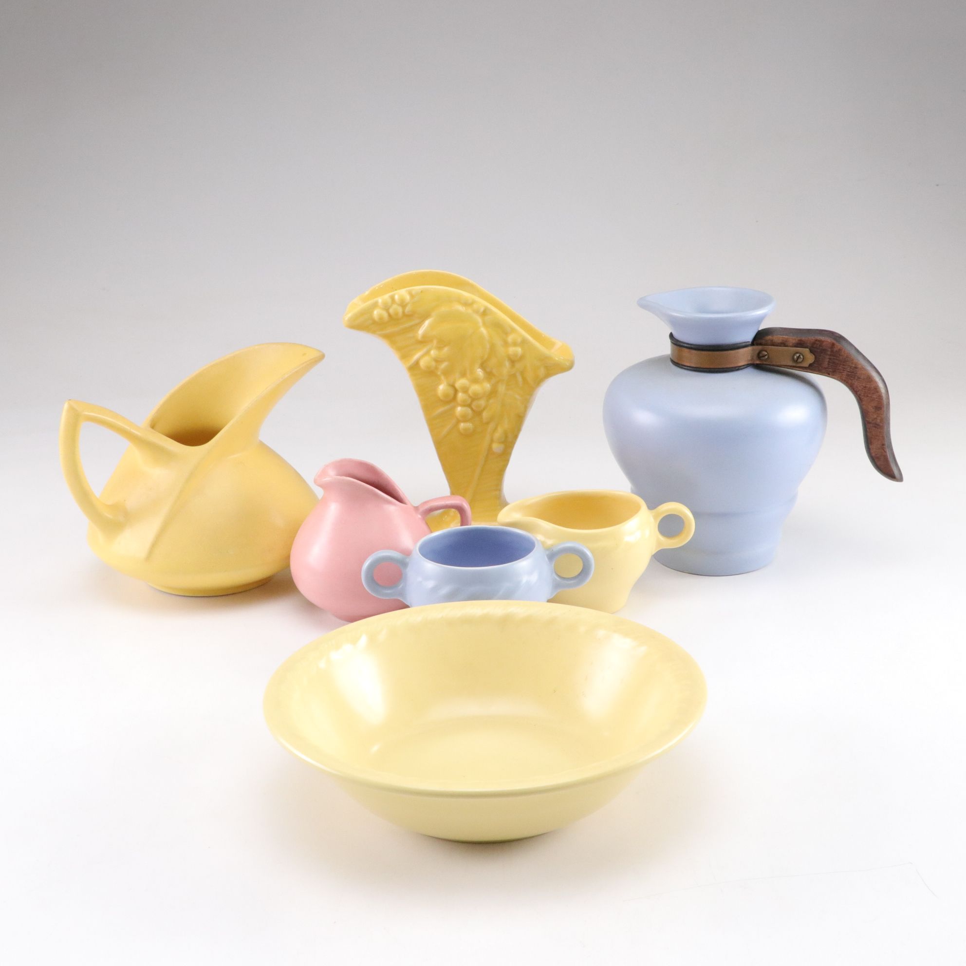 Ceramic Pitchers and Bowl Featuring McCoy "Rustic Line Grapes" Vase