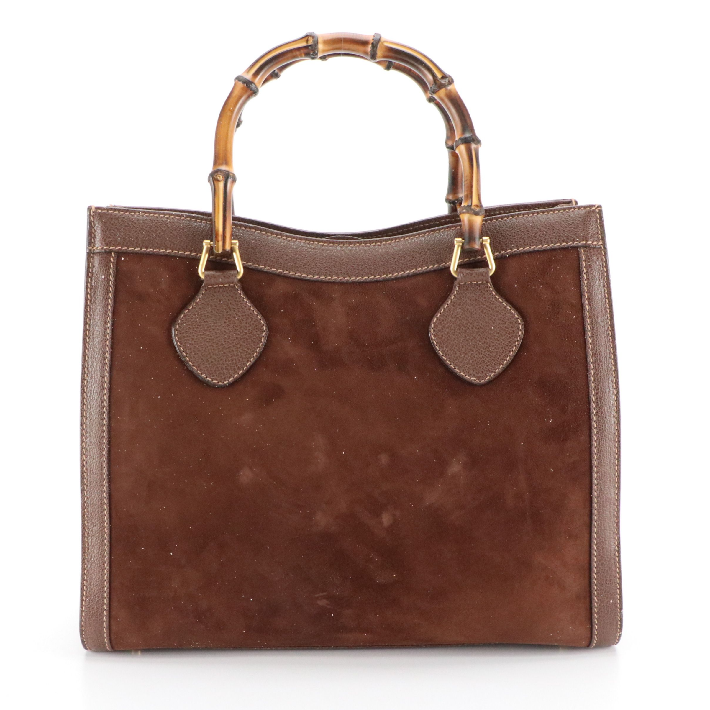 Gucci Bamboo Handle Diana Tote Bag in Brown Suede and Leather