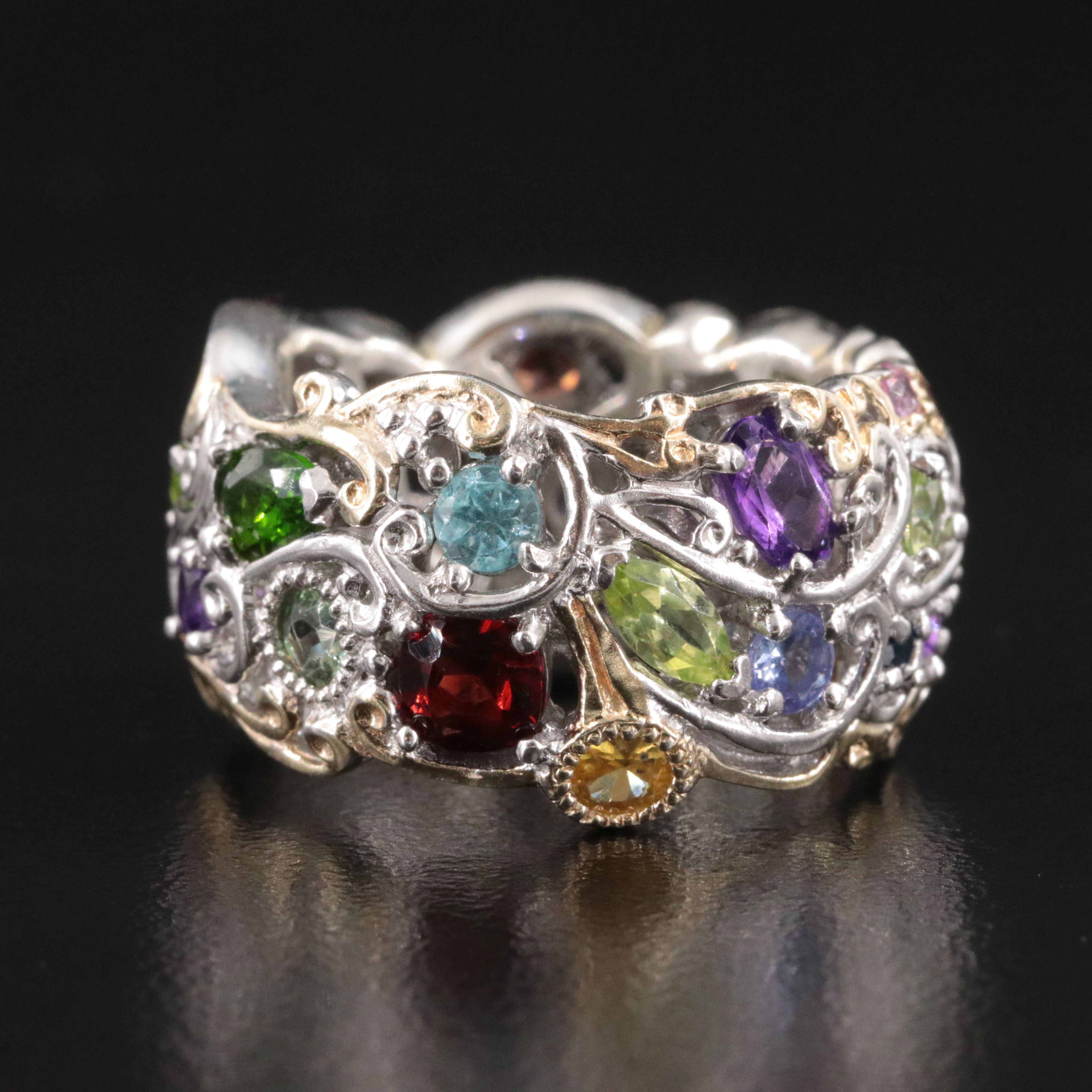 Sterling Scrolling Eternity Band Including Amethyst, Peridot and Topaz