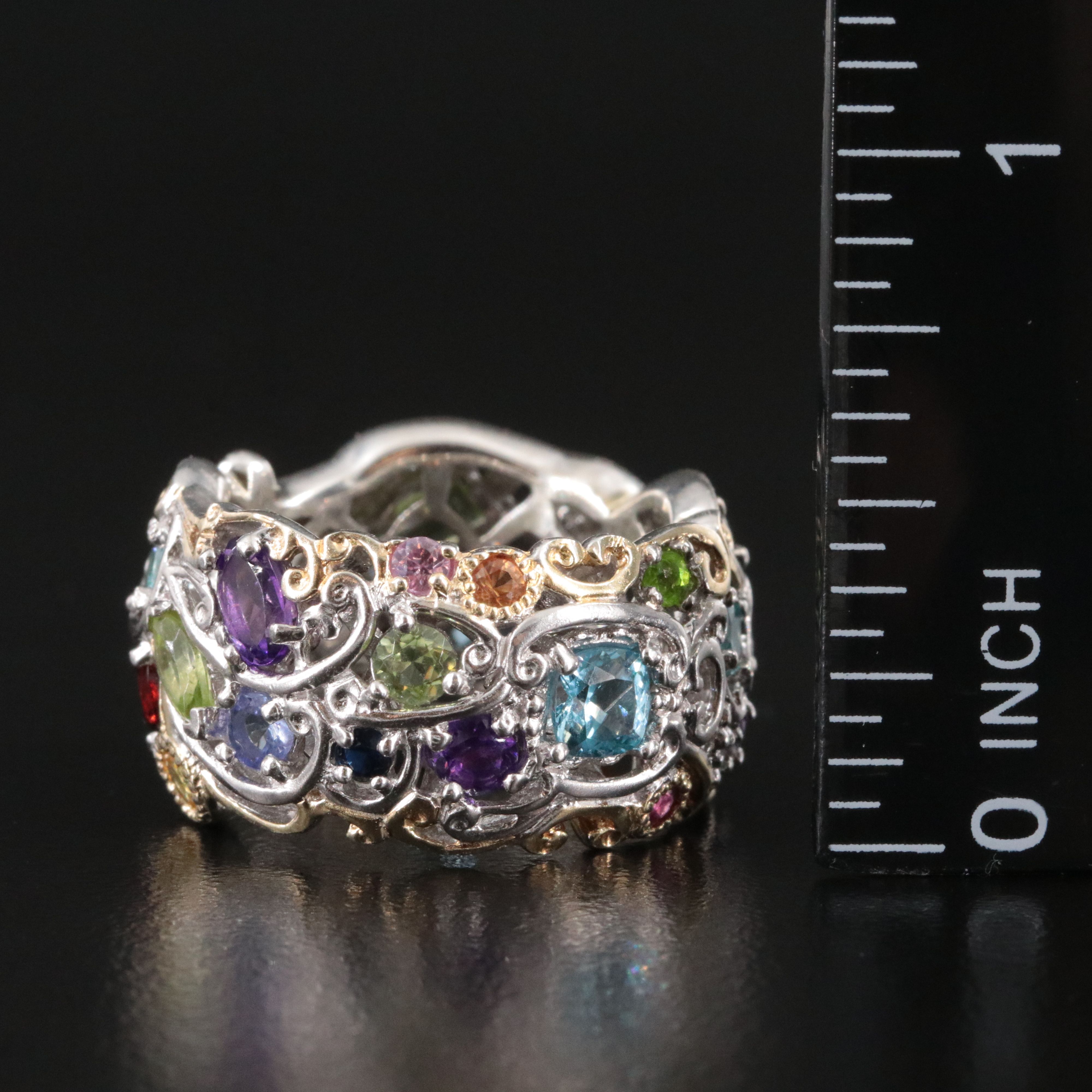 Sterling Scrolling Eternity Band Including Amethyst, Peridot and Topaz