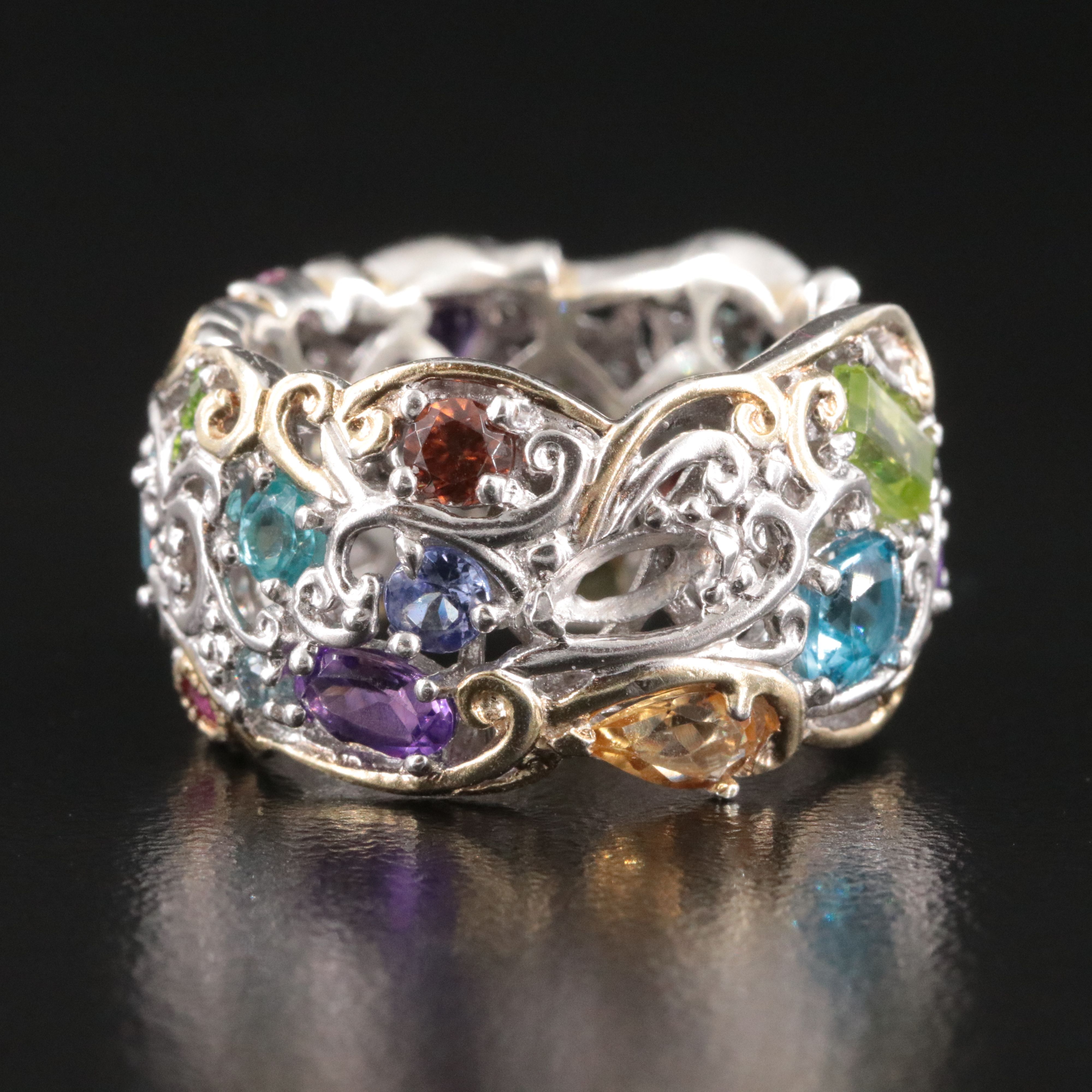 Sterling Scrolling Eternity Band Including Amethyst, Peridot and Topaz