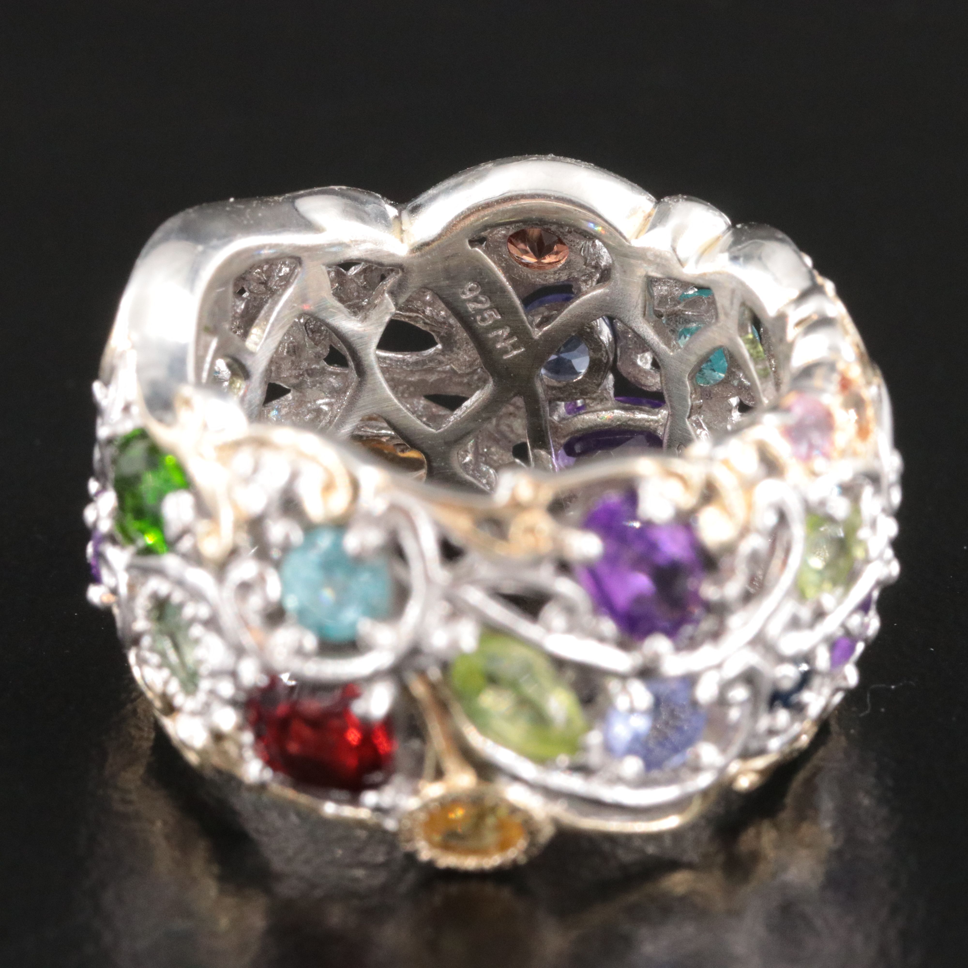 Sterling Scrolling Eternity Band Including Amethyst, Peridot and Topaz