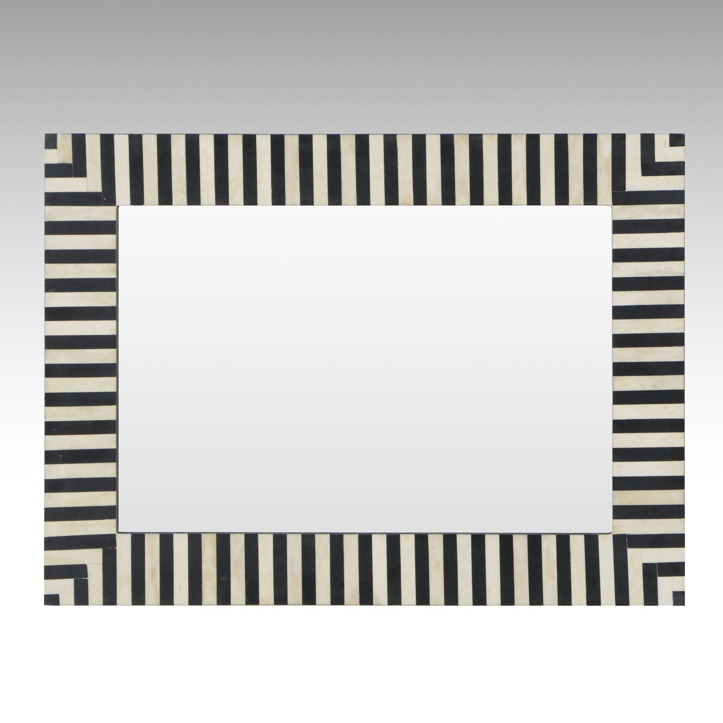 Contemporary Striped Bone and Resin Inlay Rectangular Wall Mirror