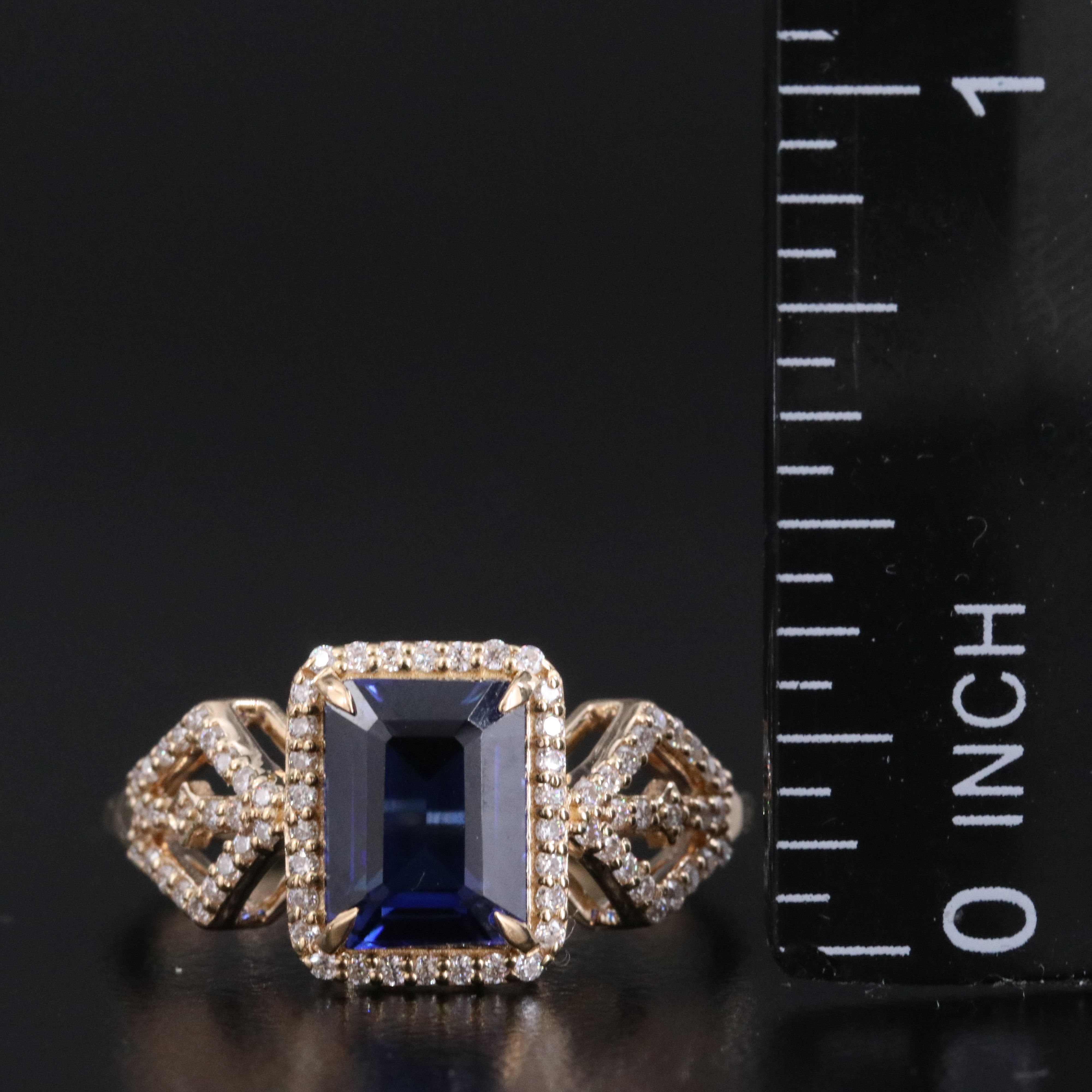 14K 2.45 CT Lab Grown Sapphire and Moissanite Halo Ring