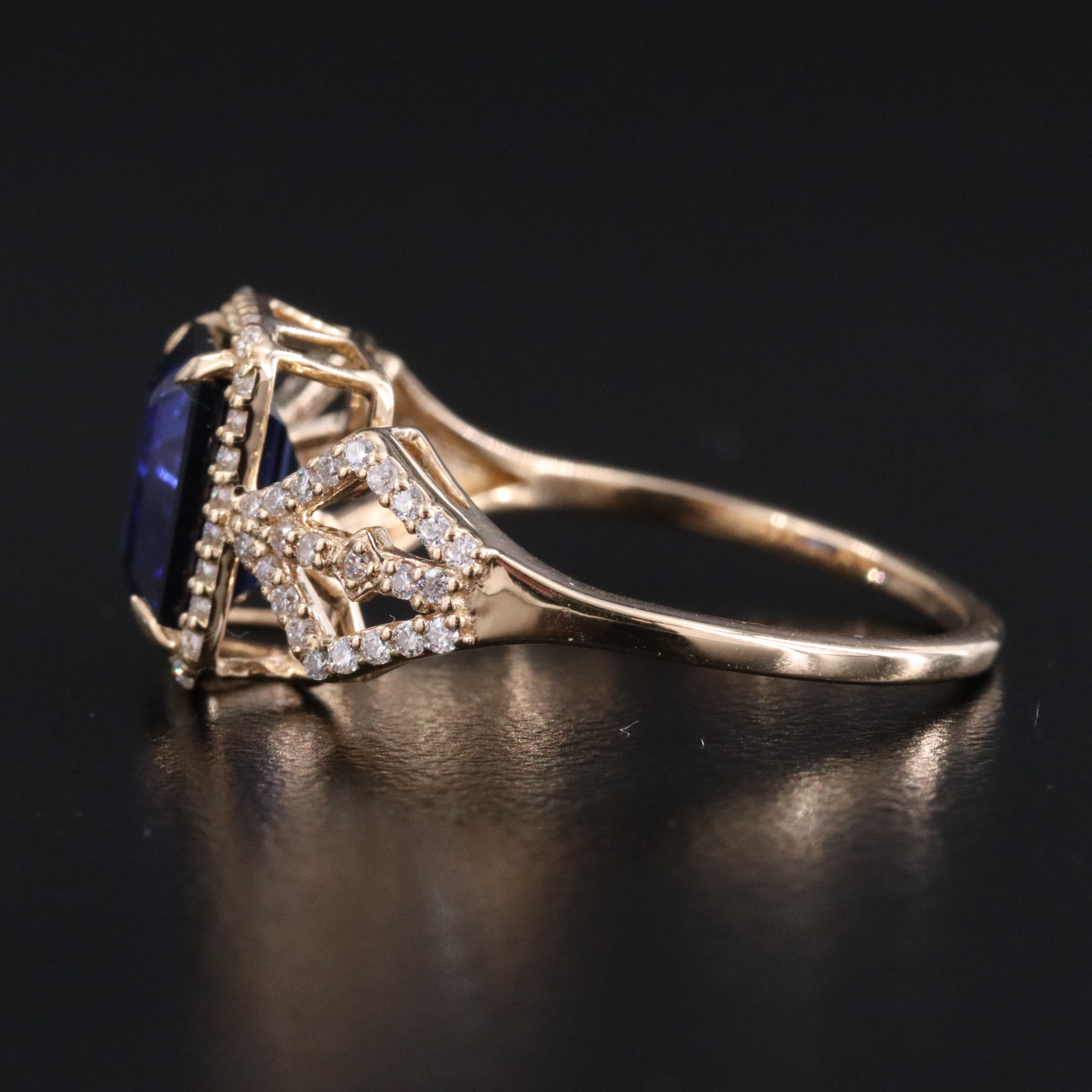 14K 2.45 CT Lab Grown Sapphire and Moissanite Halo Ring