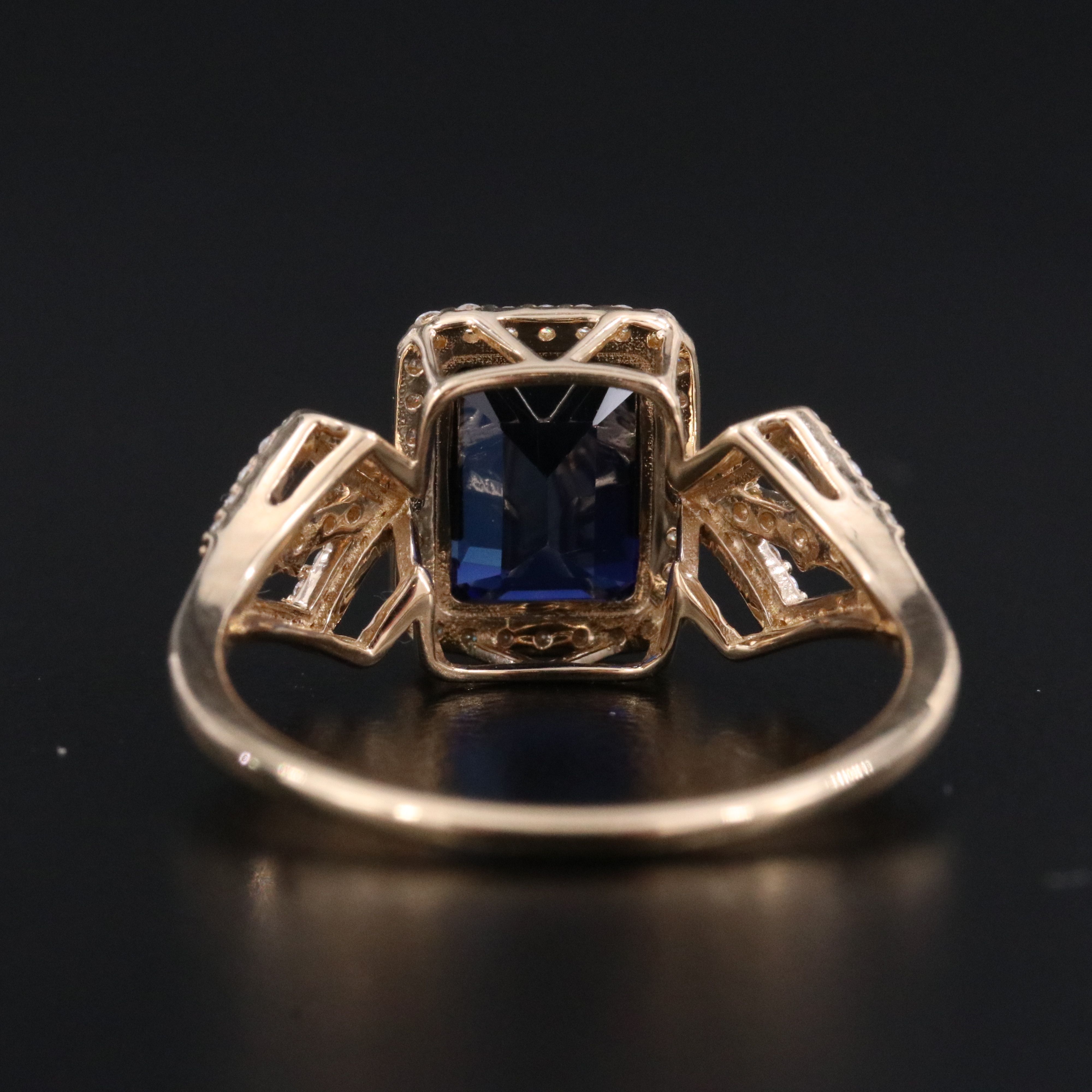 14K 2.45 CT Lab Grown Sapphire and Moissanite Halo Ring