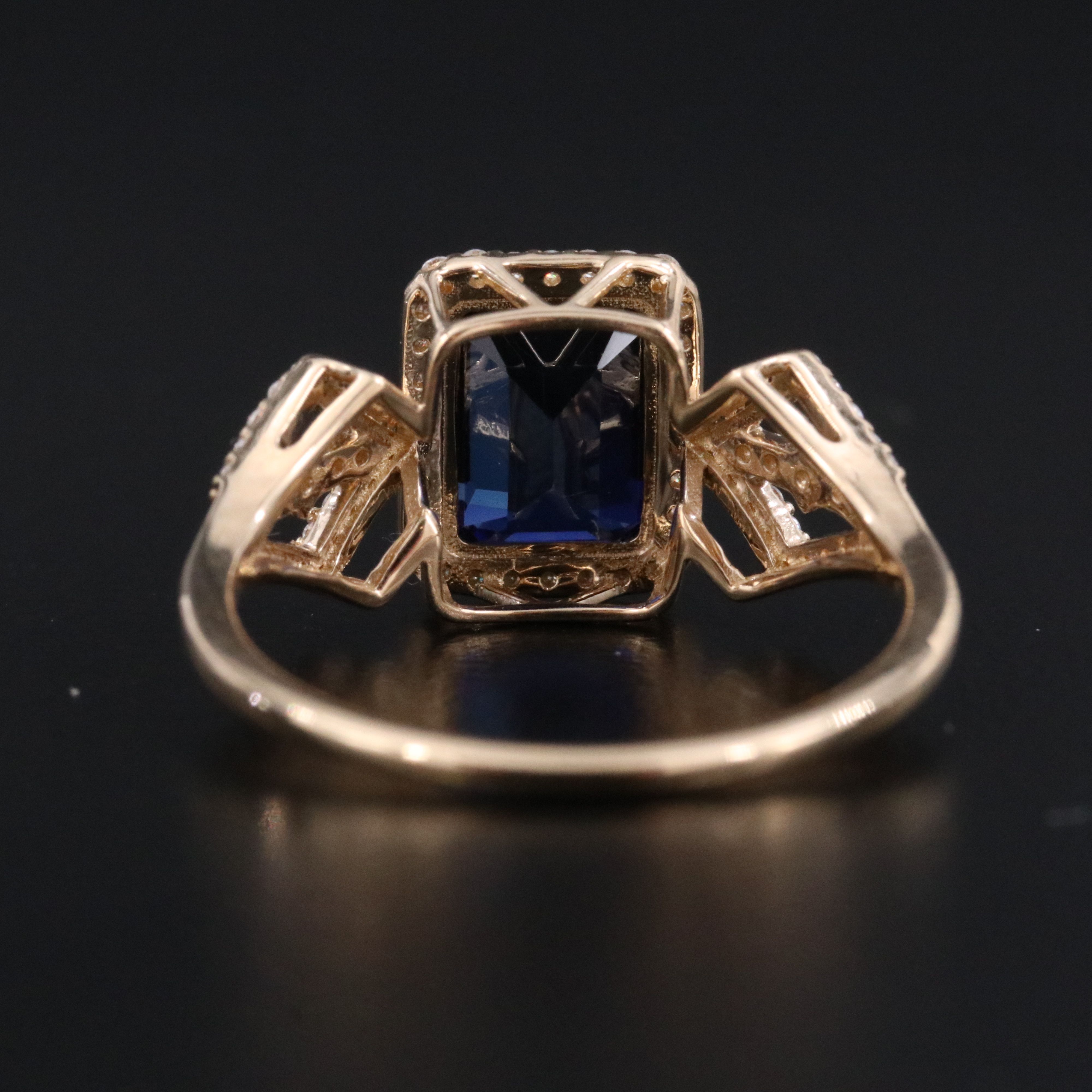 14K 2.45 CT Lab Grown Sapphire and Moissanite Halo Ring