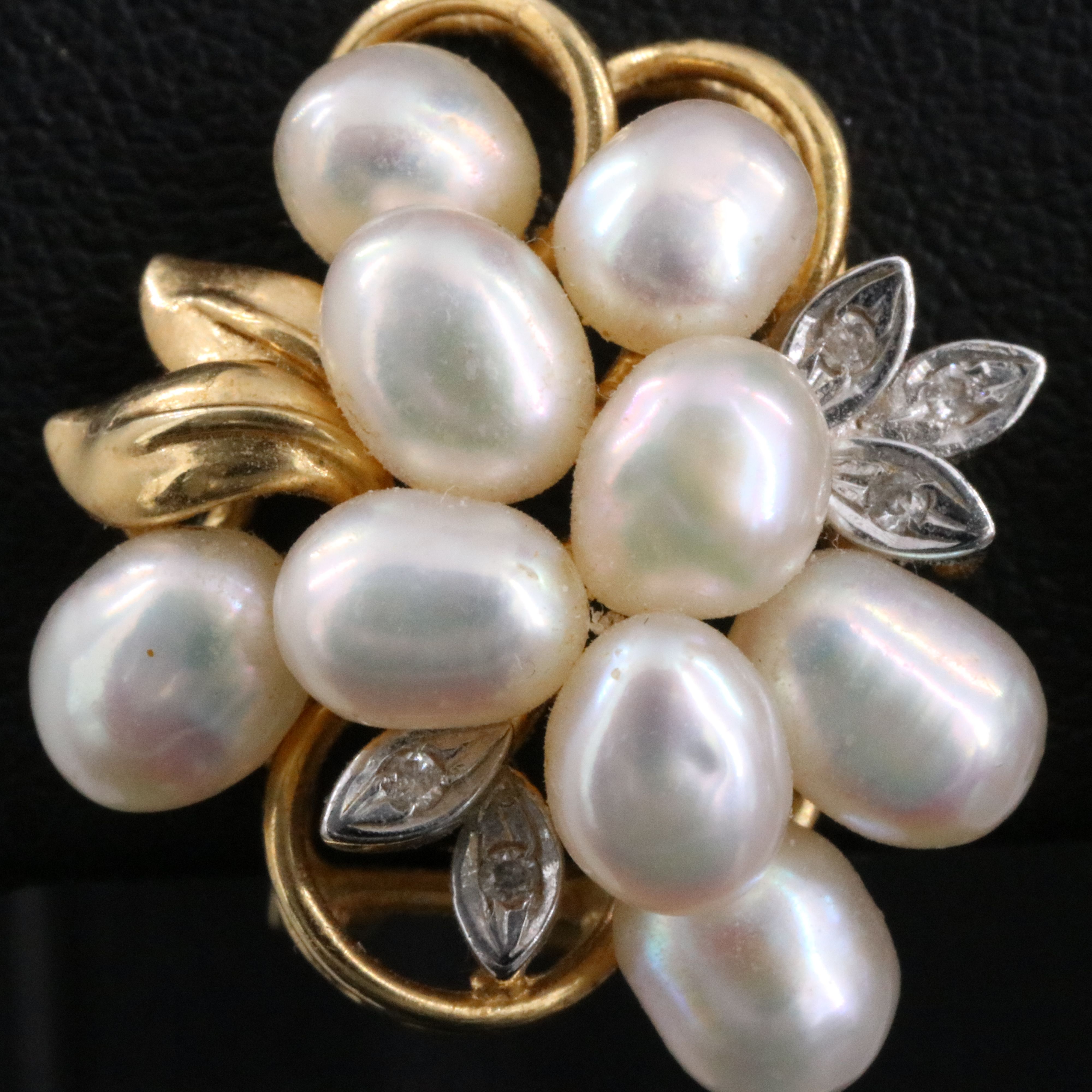 Vintage 14K Pearl and Diamond Cluster Clip Earrings