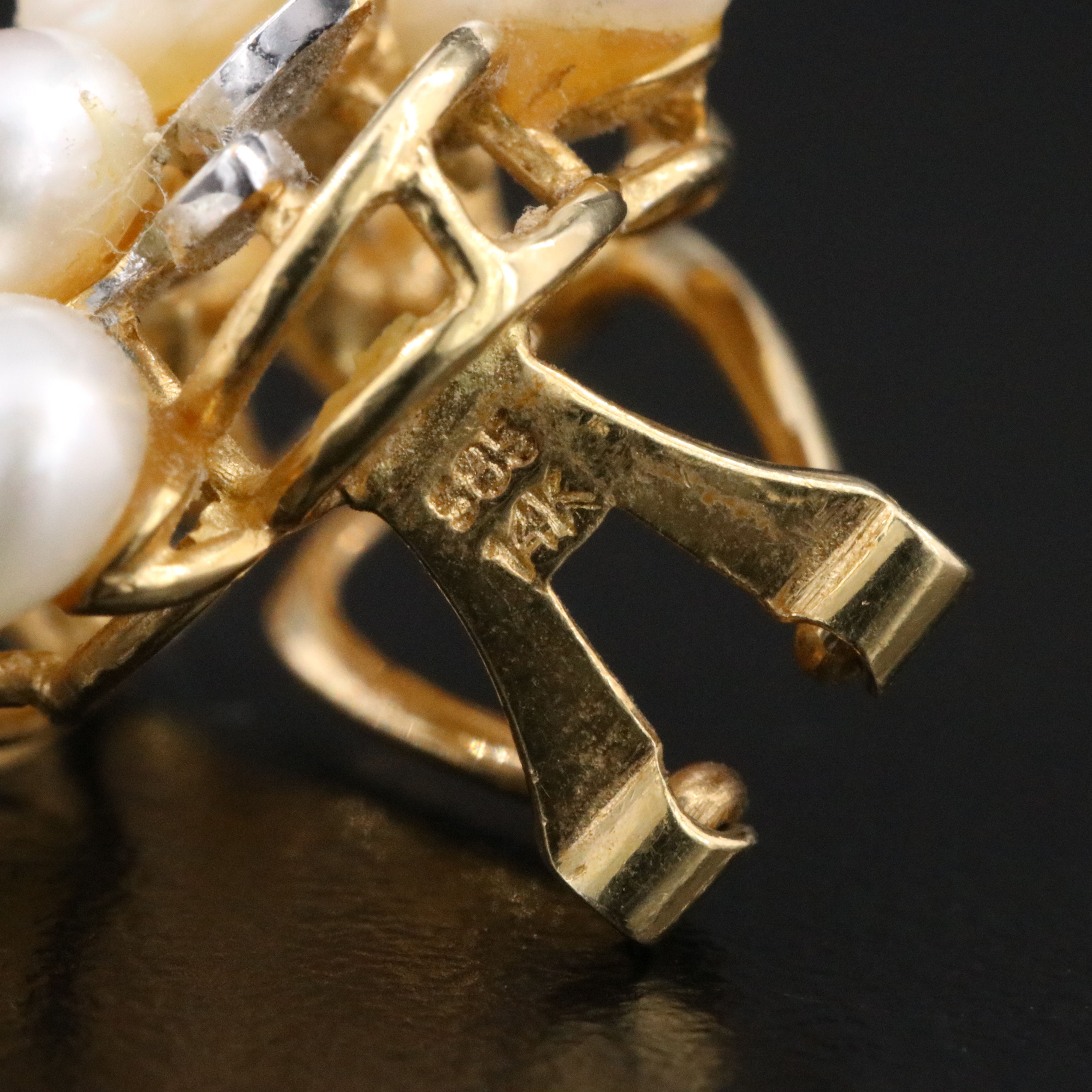 Vintage 14K Pearl and Diamond Cluster Clip Earrings