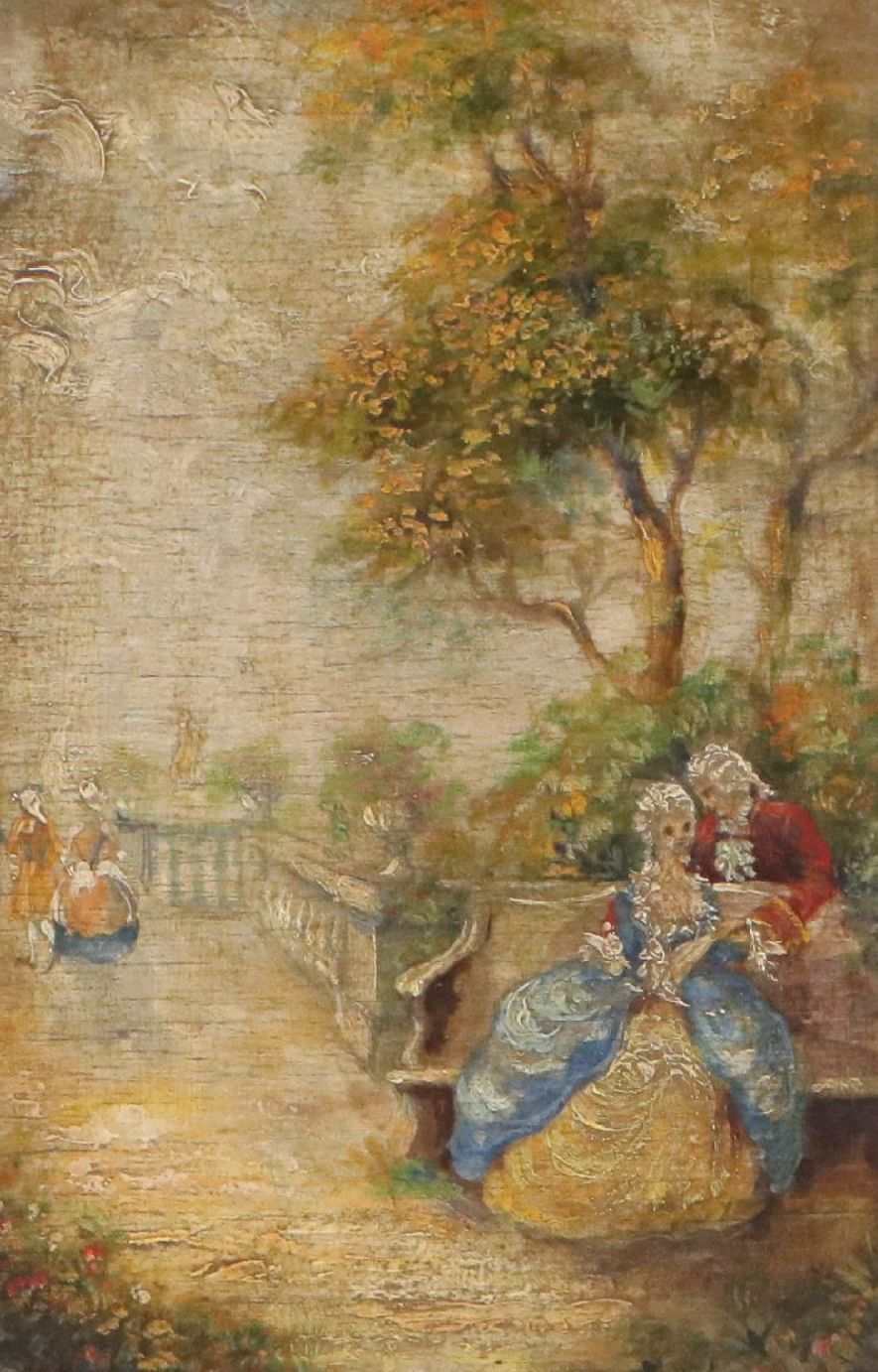Italian School Oil Painting of Lovers in Garden, 19th Century