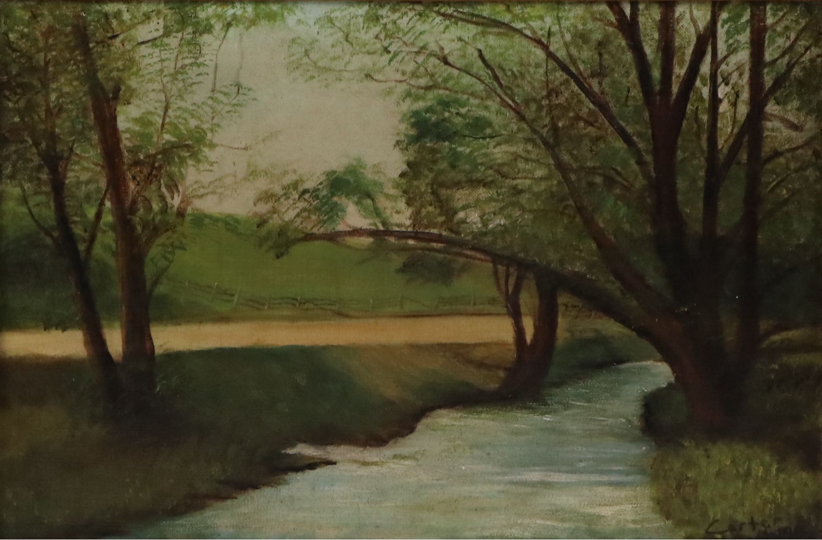 Wooded River Landscape Oil Painting, 1870