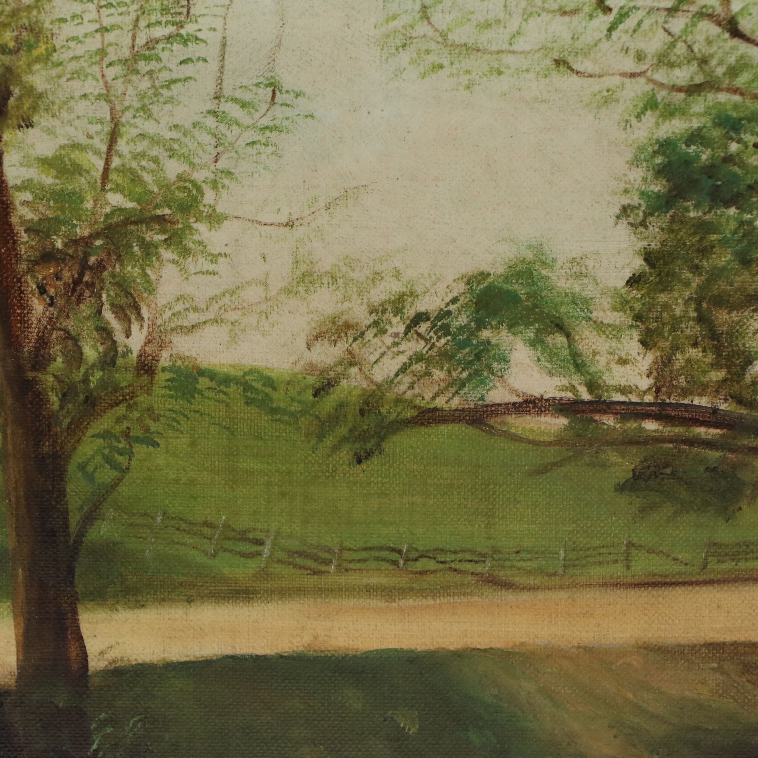 Wooded River Landscape Oil Painting, 1870