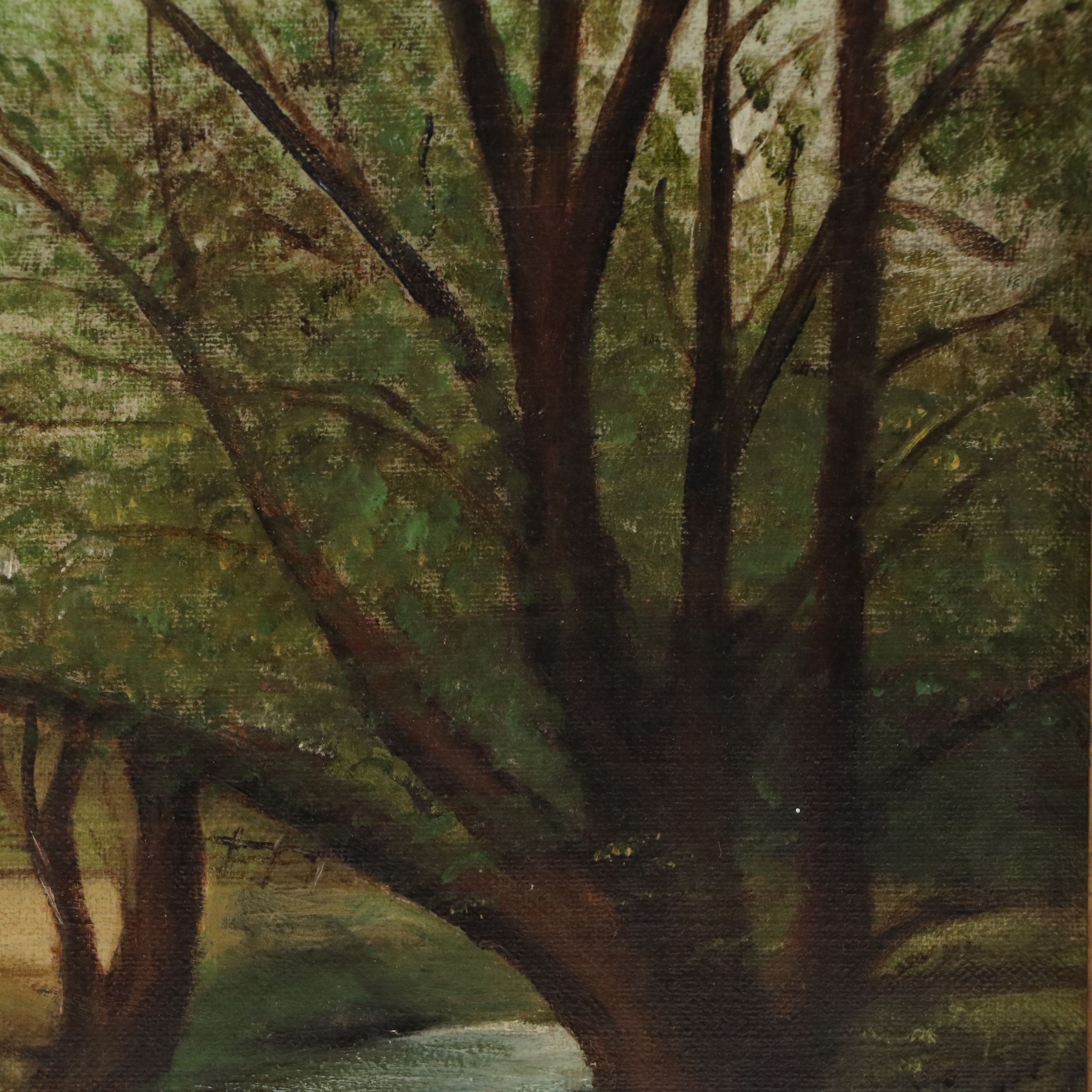 Wooded River Landscape Oil Painting, 1870