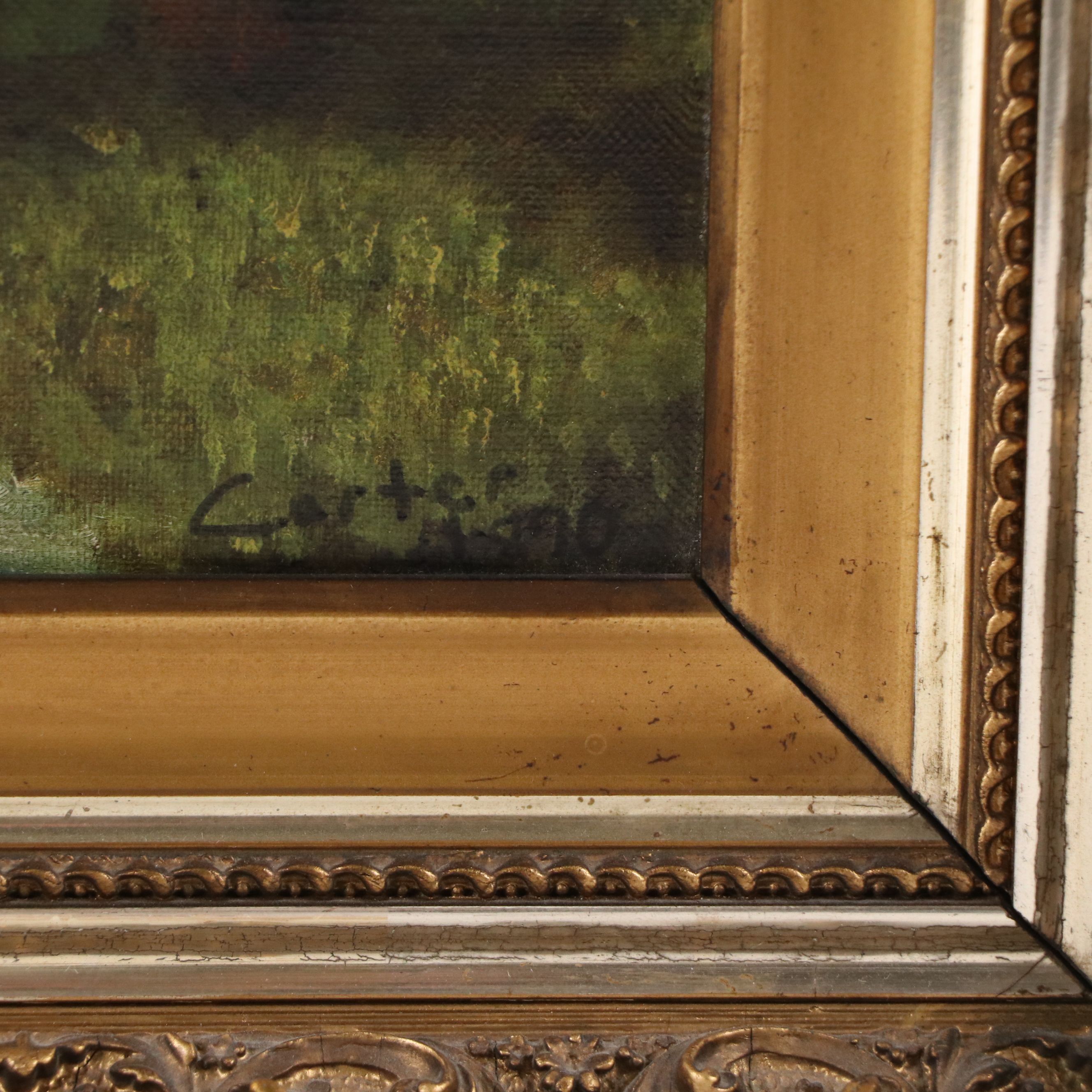 Wooded River Landscape Oil Painting, 1870