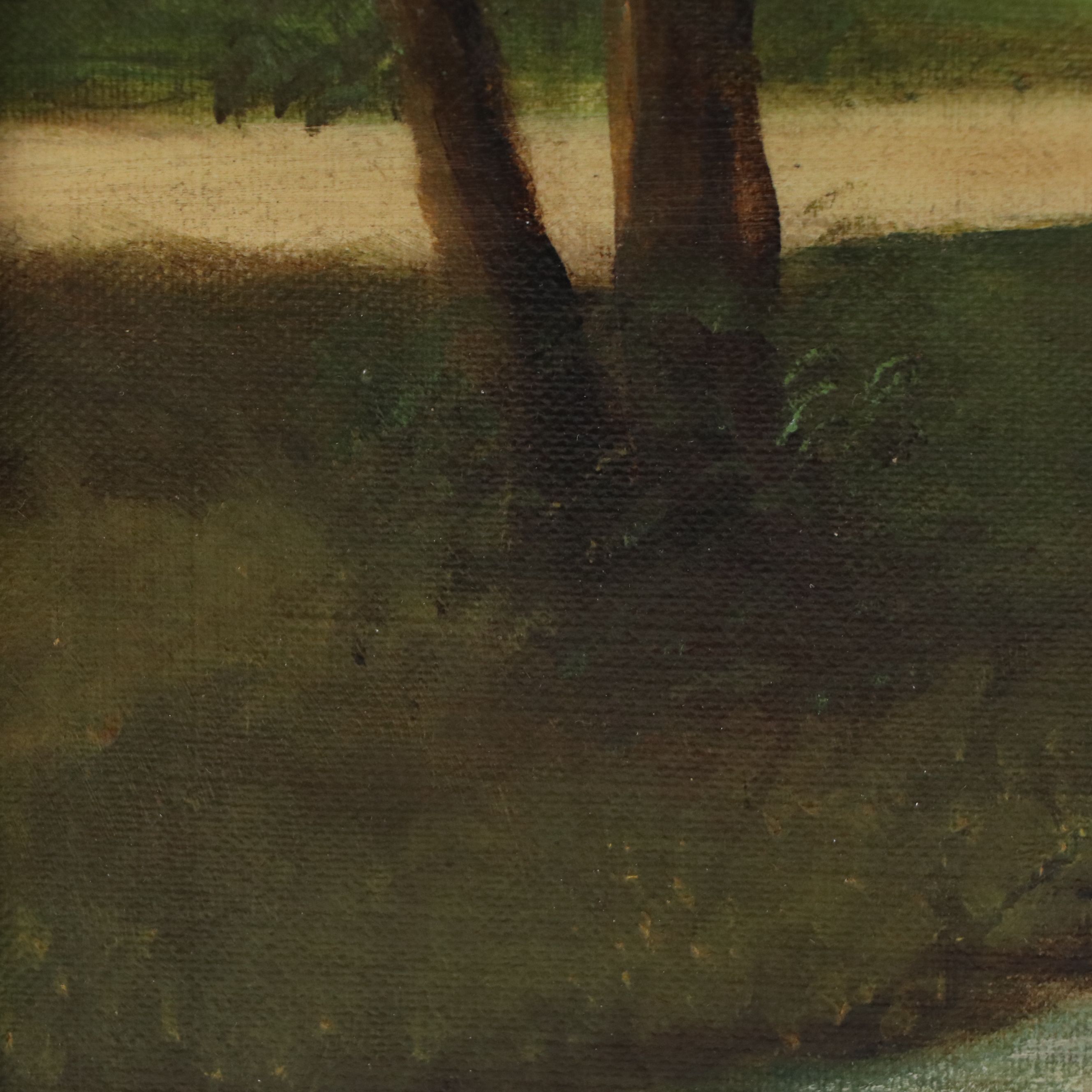 Wooded River Landscape Oil Painting, 1870