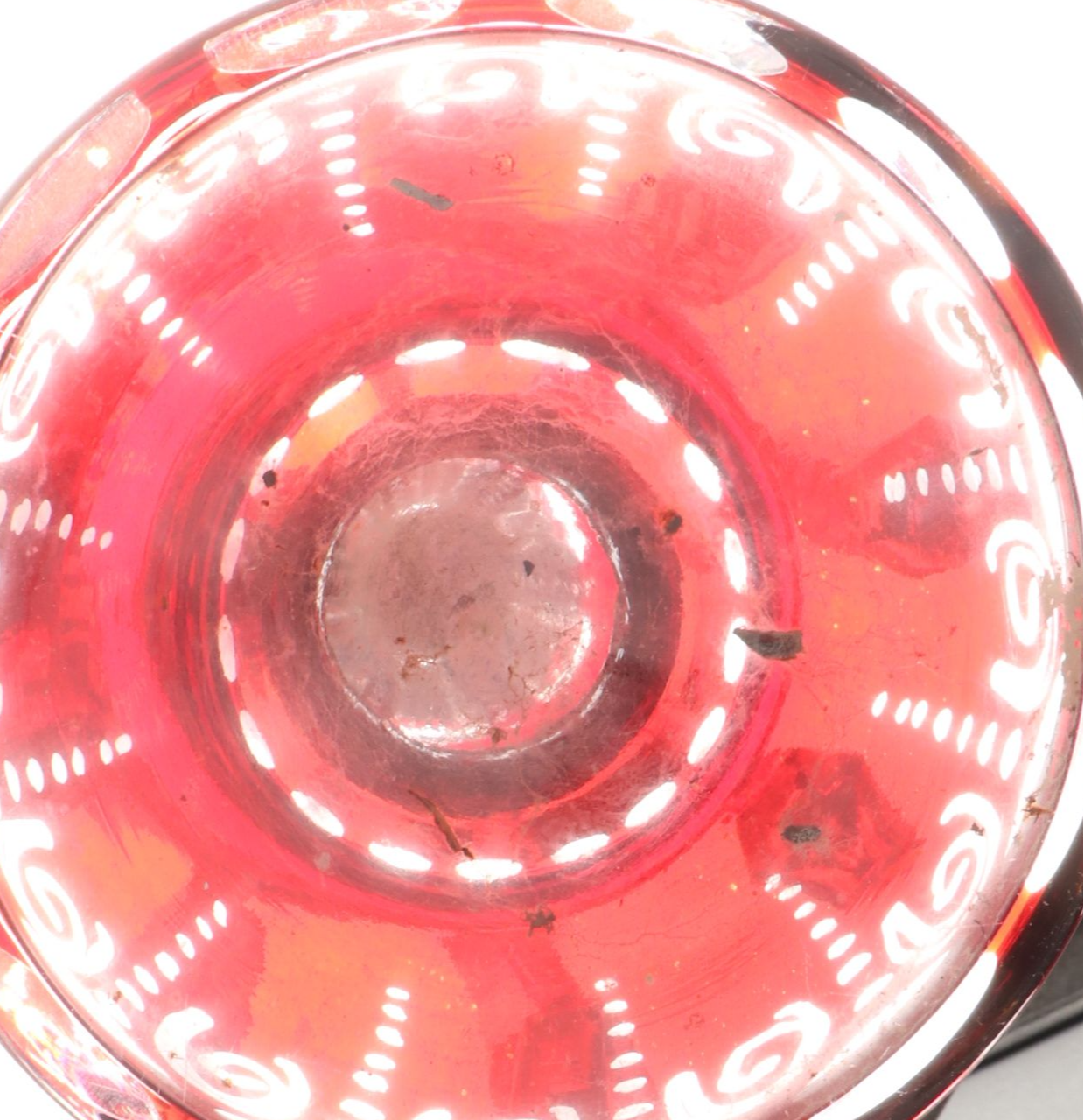 Bohemian Cranberry Glass with Crystal Pendalogue Mantel Lusters and Cruet