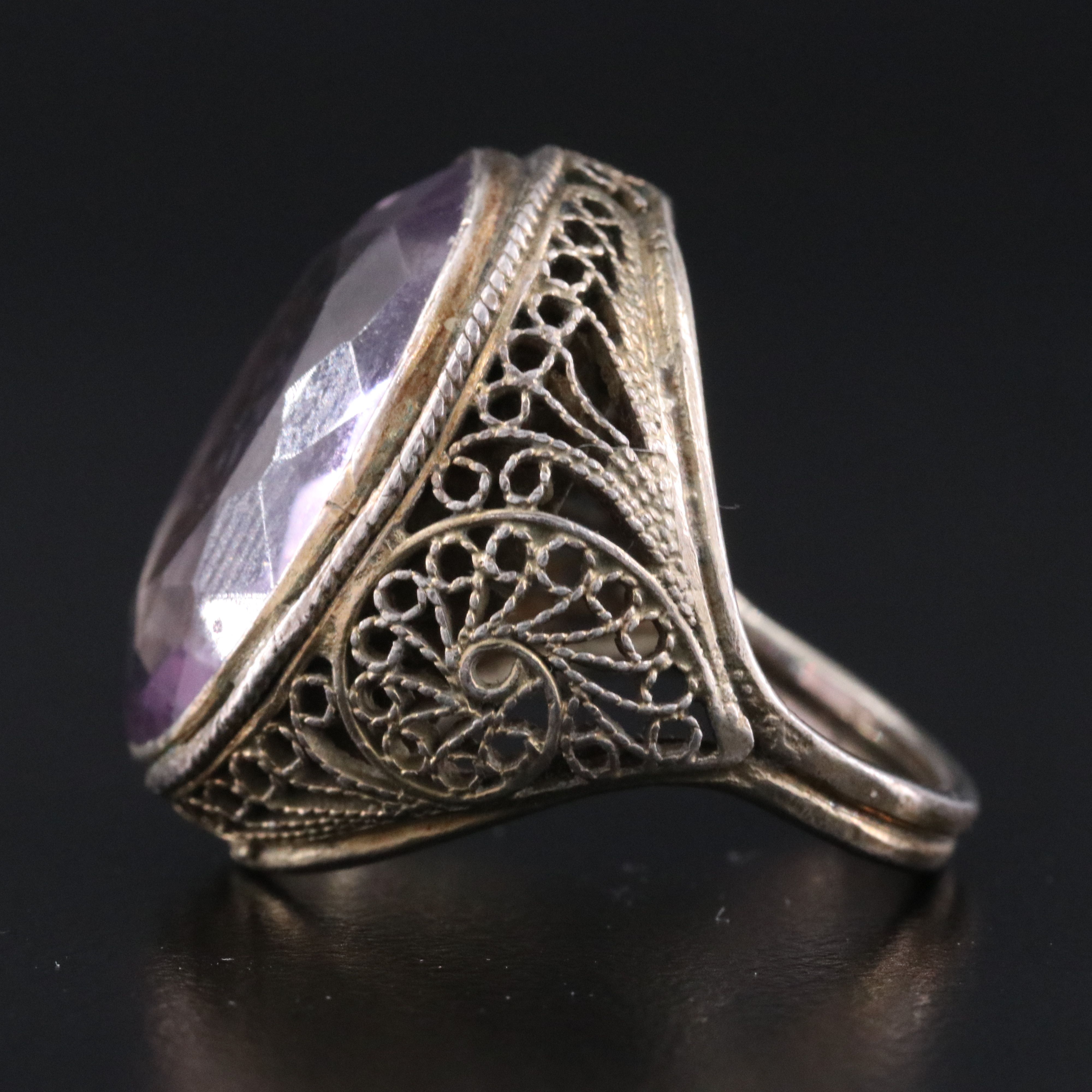 Sterling Amethyst Filigree Ring