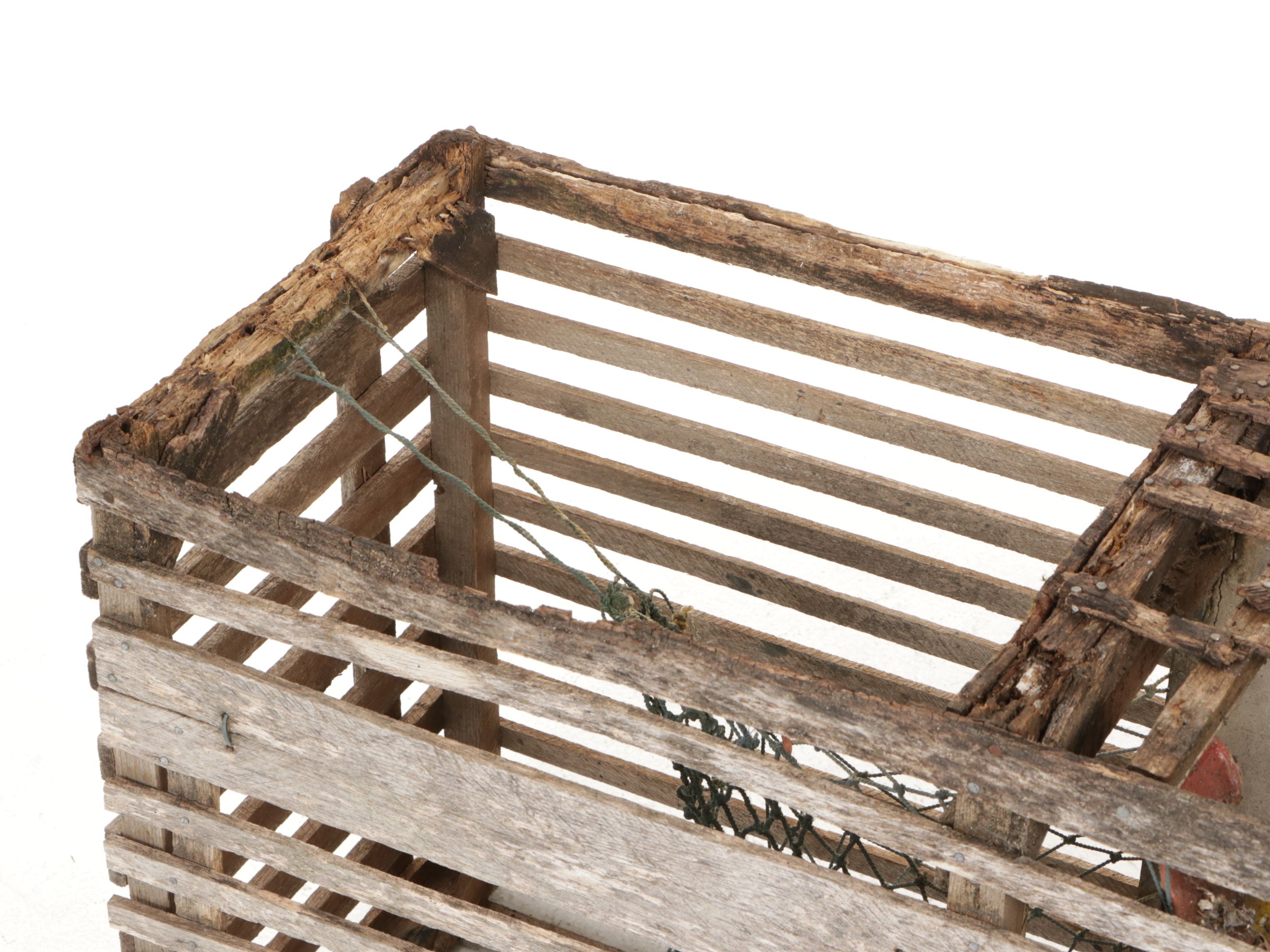 Wooden Lobster Trap with Plastic Lobster