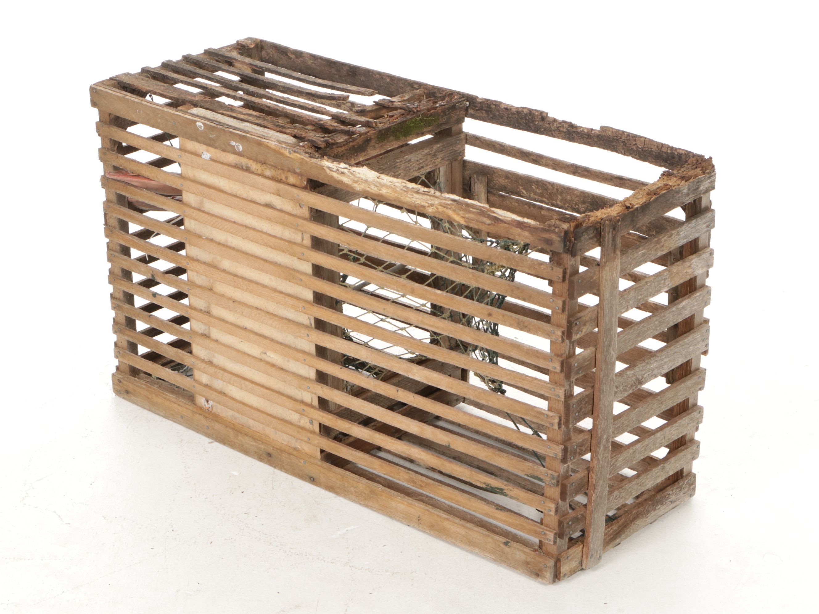 Wooden Lobster Trap with Plastic Lobster