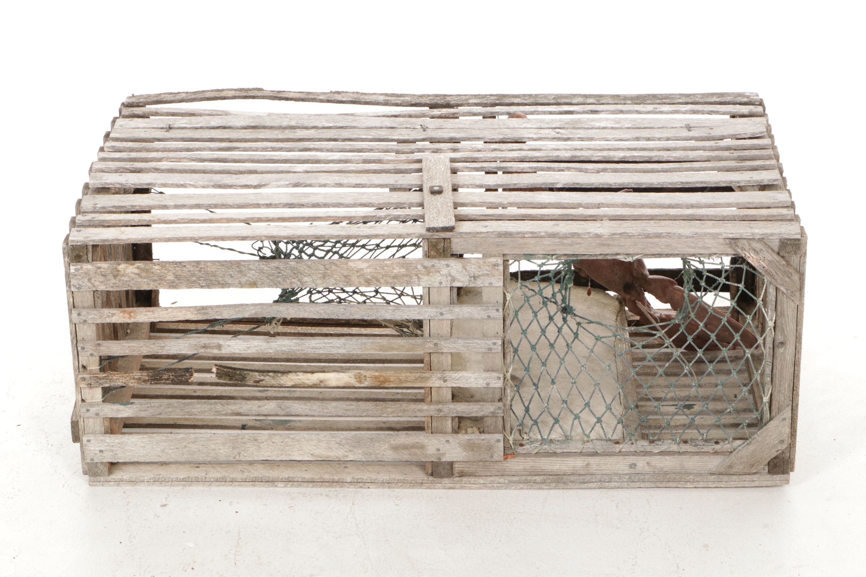 Wooden Lobster Trap with Plastic Lobster
