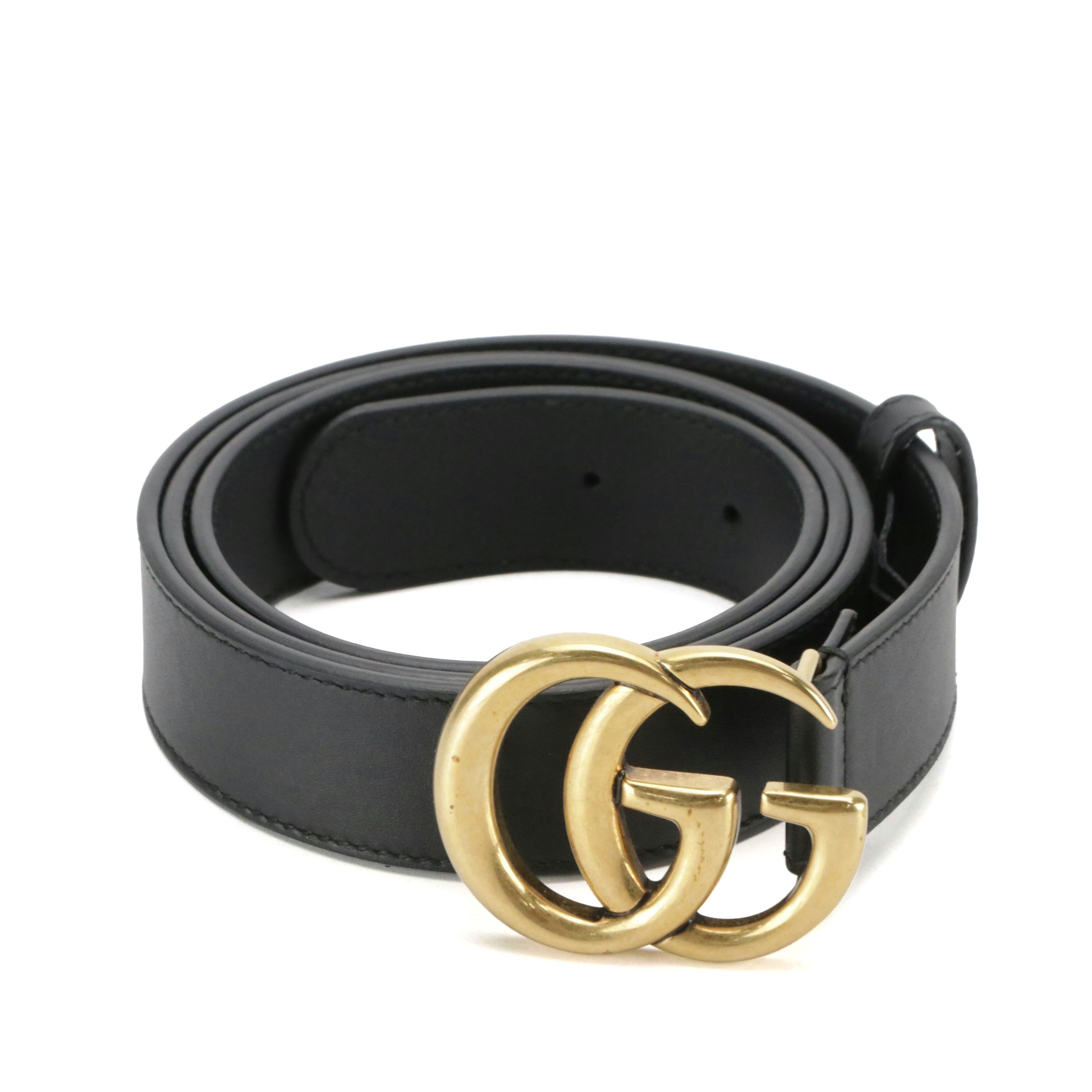 Gucci GG Marmont Narrow Black Leather Belt with Box