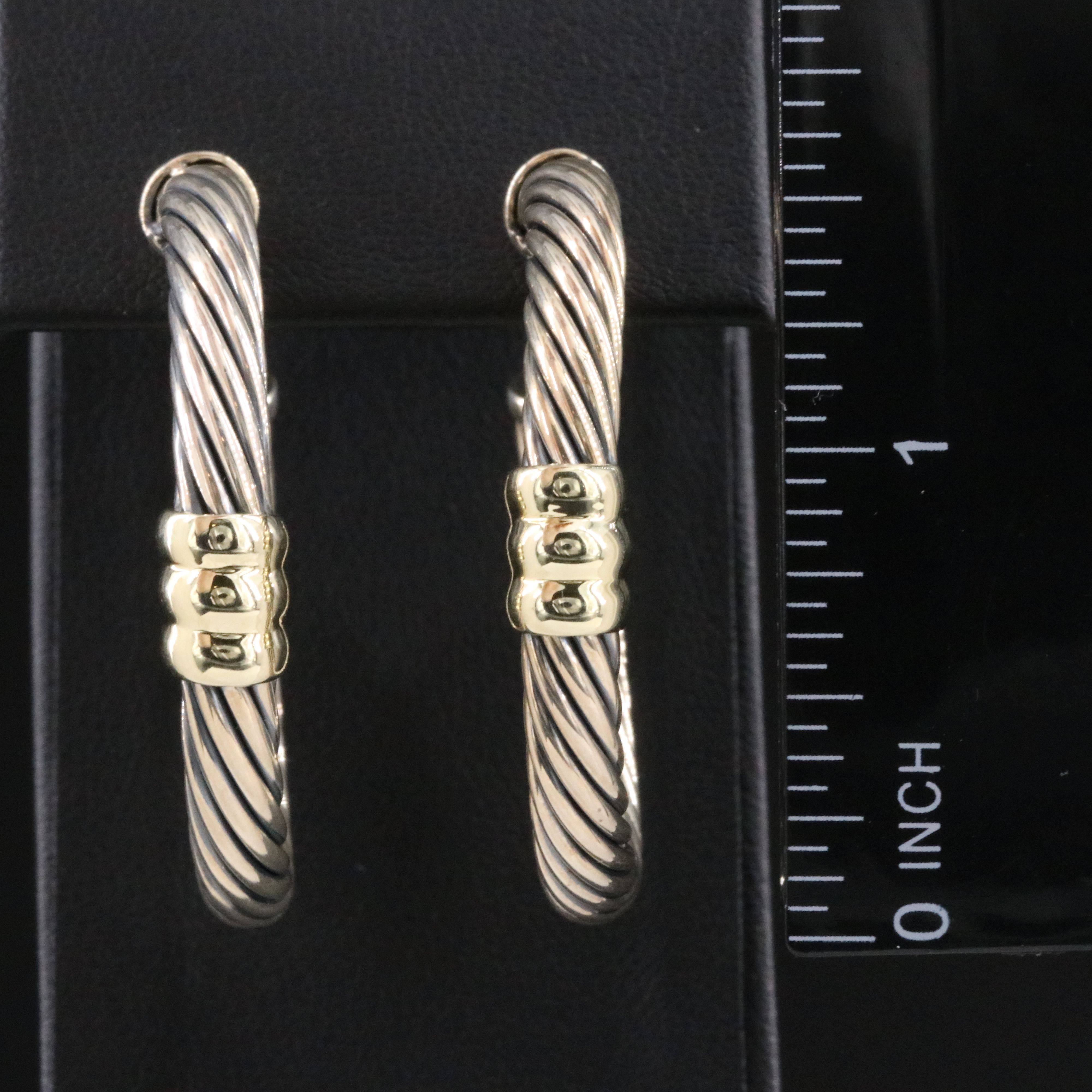 David Yurman Metro Sterling and 14K Cable Hoop Earrings