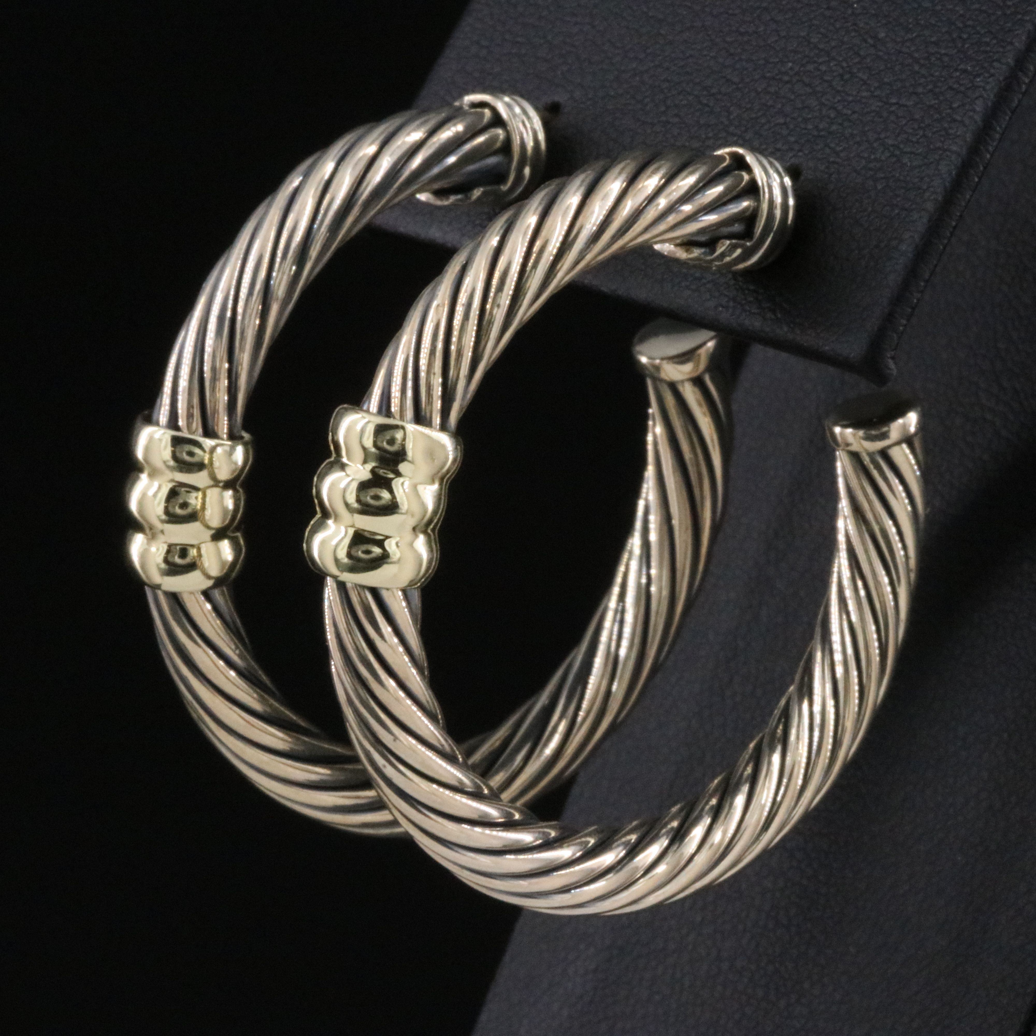 David Yurman Metro Sterling and 14K Cable Hoop Earrings