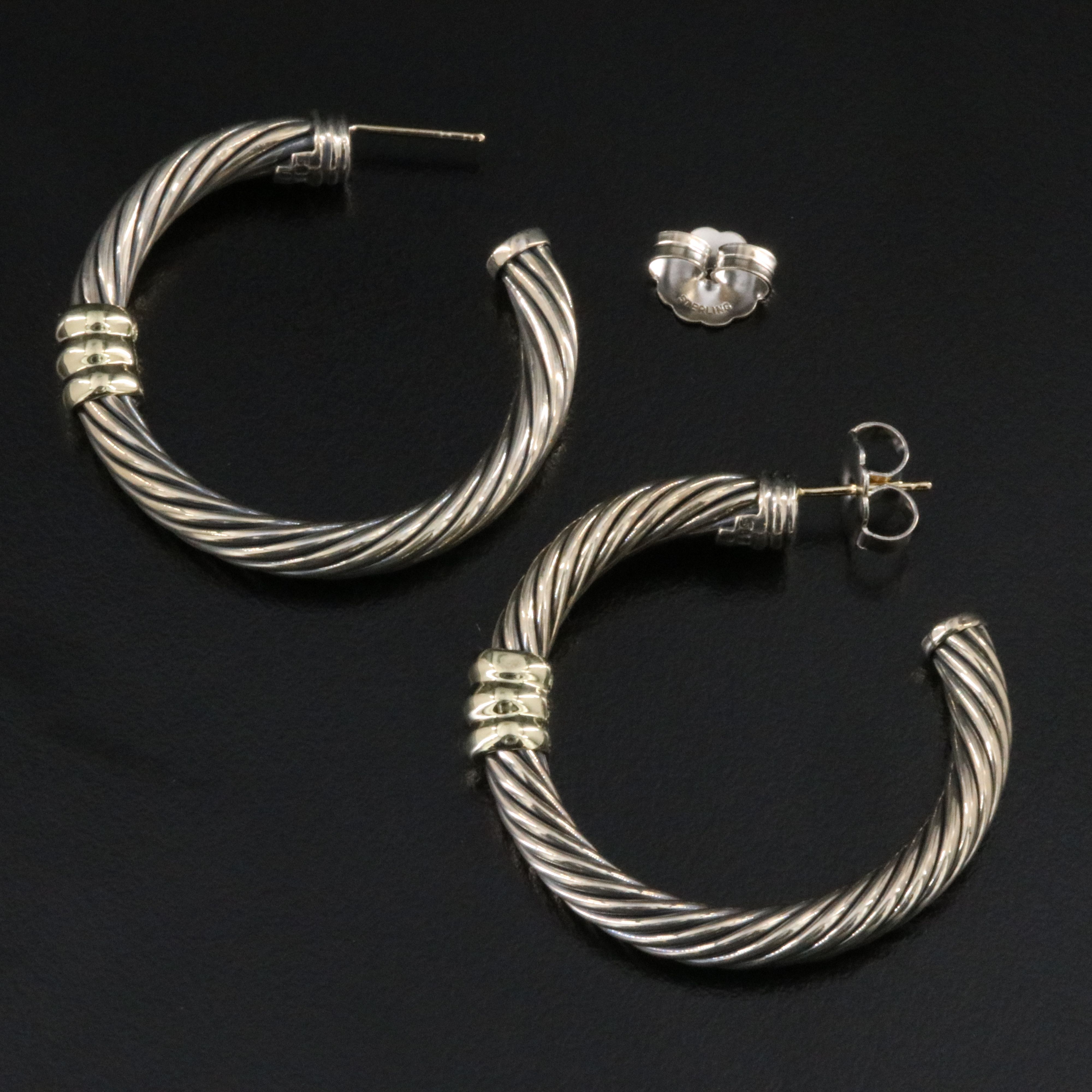 David Yurman Metro Sterling and 14K Cable Hoop Earrings
