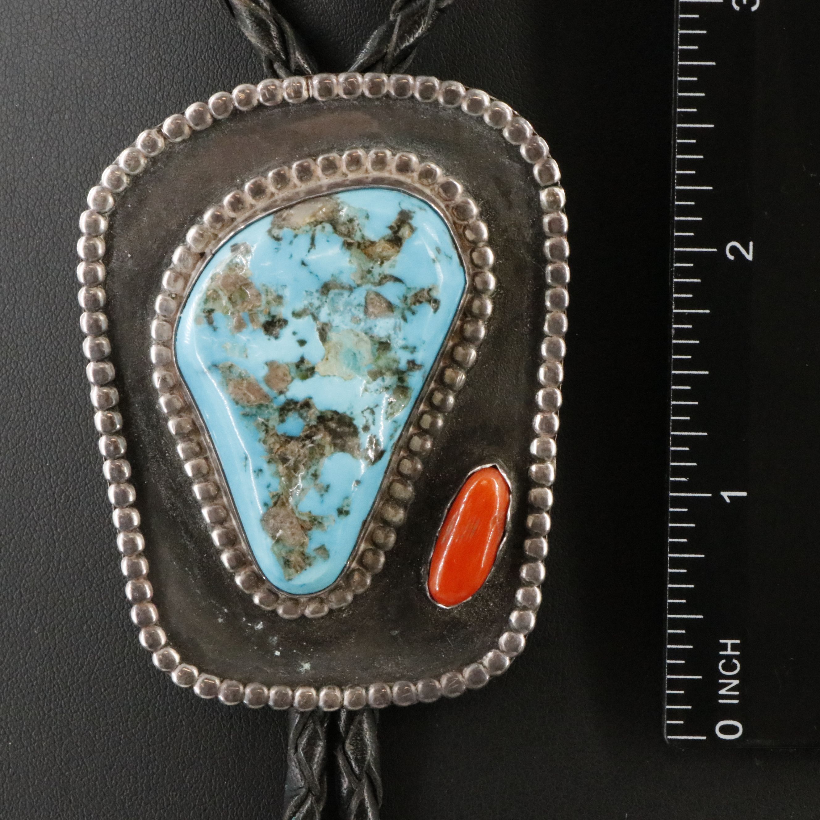 Southwestern Sterling Turquoise and Coral Bolo