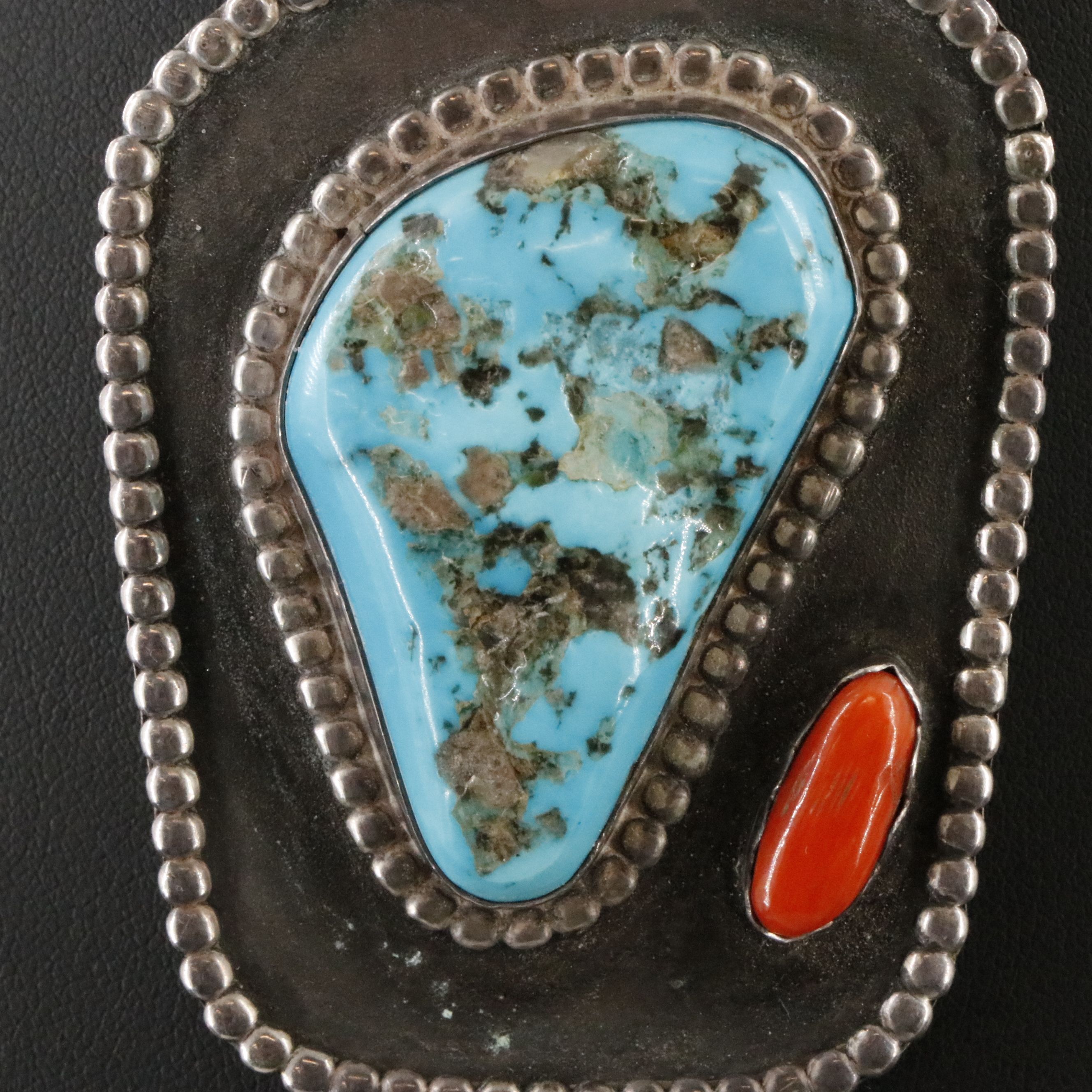 Southwestern Sterling Turquoise and Coral Bolo