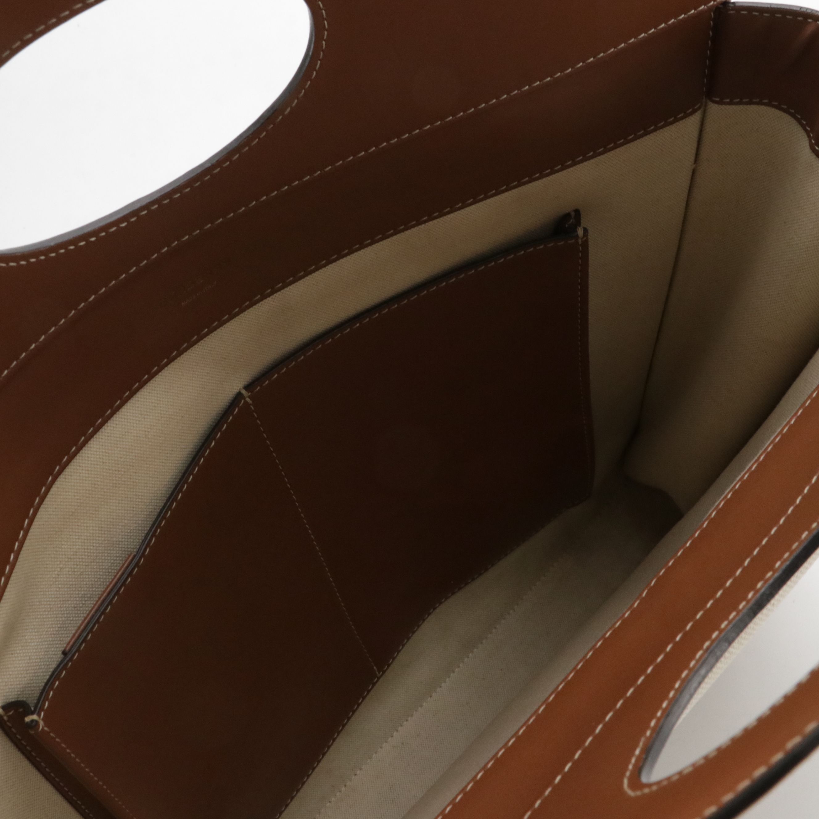 Burberry Pocket Two-Way Bag in Natural Canvas and Brown Calfskin Leather