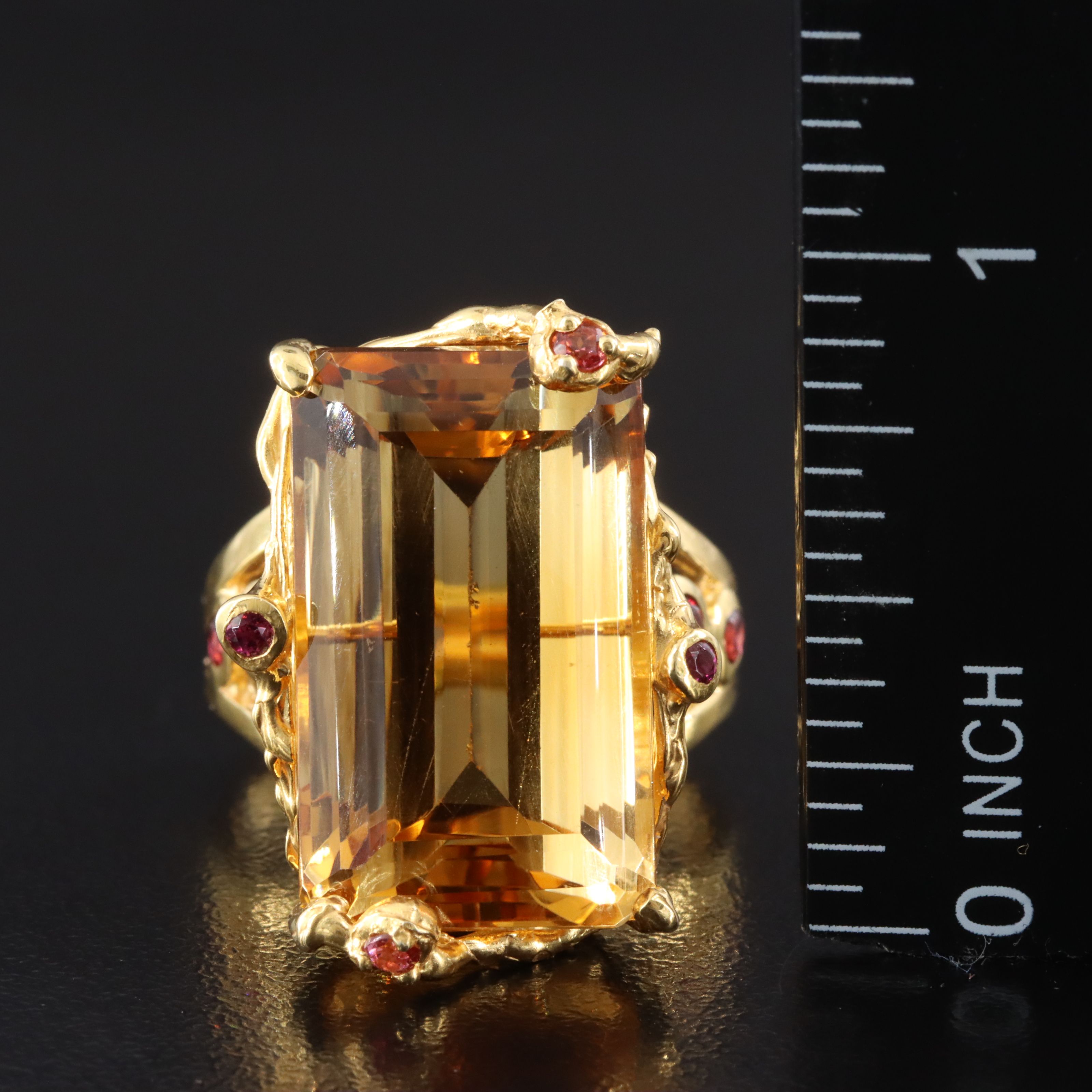 Sterling Citrine Ring with Garnet and Pink Tourmaline Accents