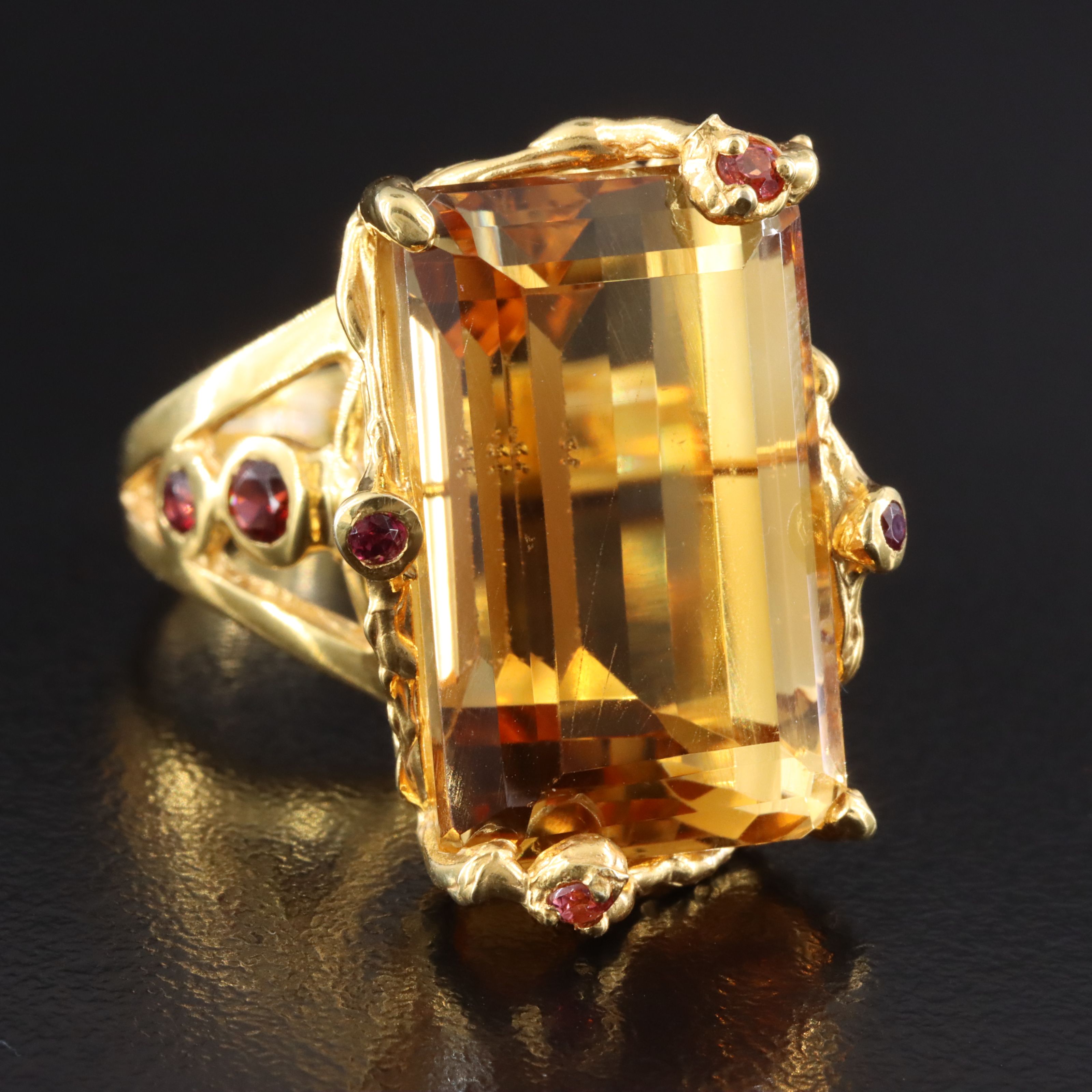 Sterling Citrine Ring with Garnet and Pink Tourmaline Accents