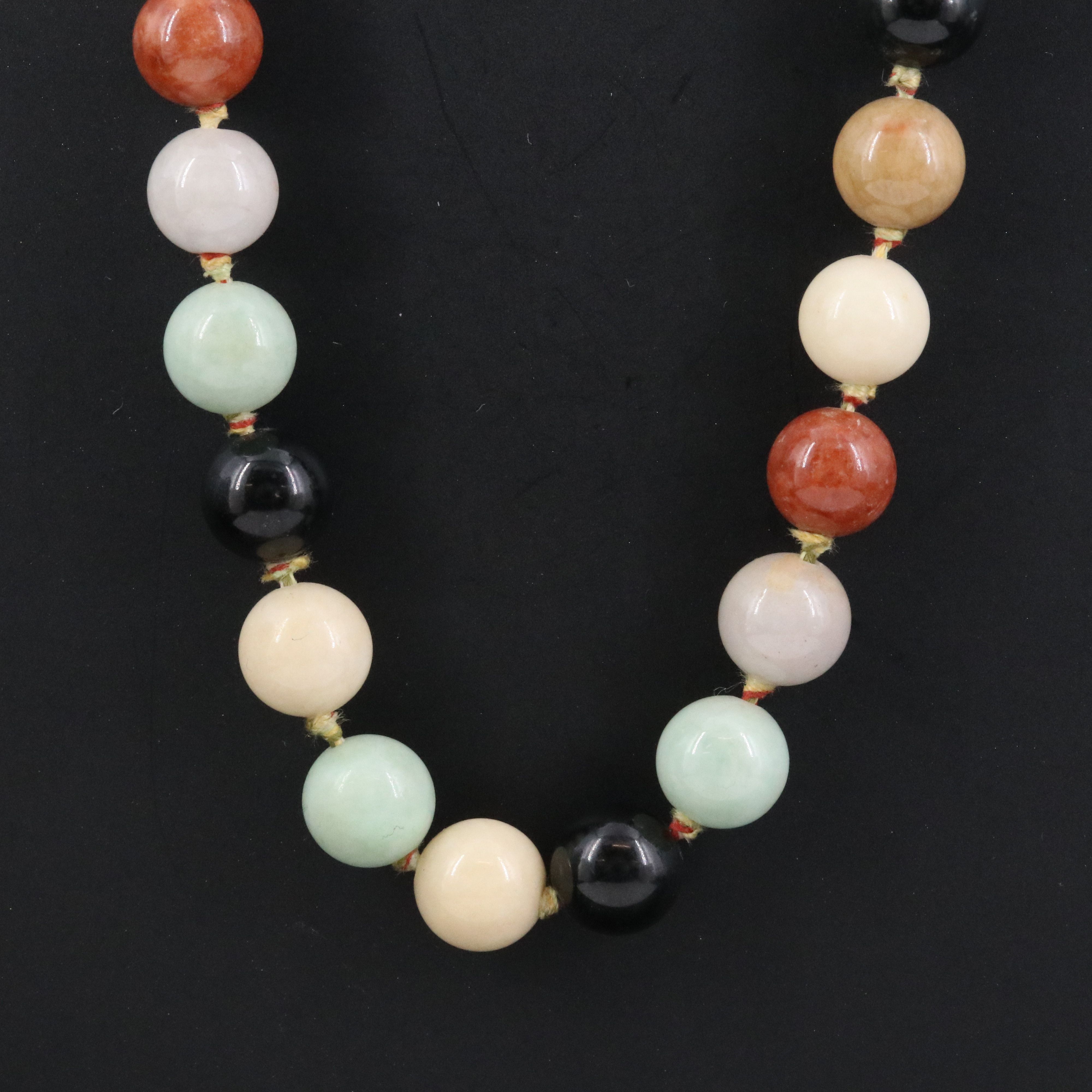 Gump's Jadeite and Nephrite Bead Necklace with 14K Signature "Shou" Clasp