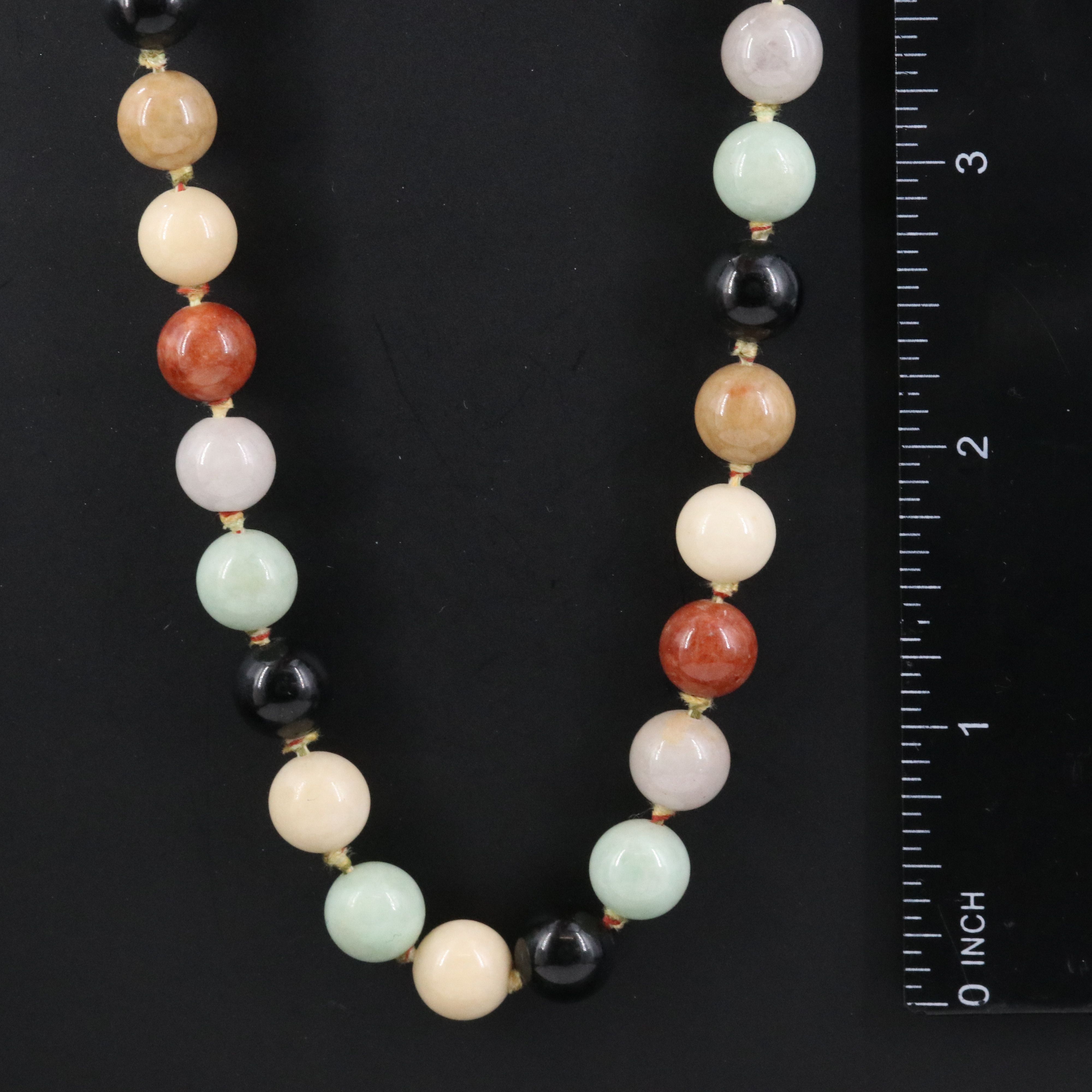 Gump's Jadeite and Nephrite Bead Necklace with 14K Signature "Shou" Clasp