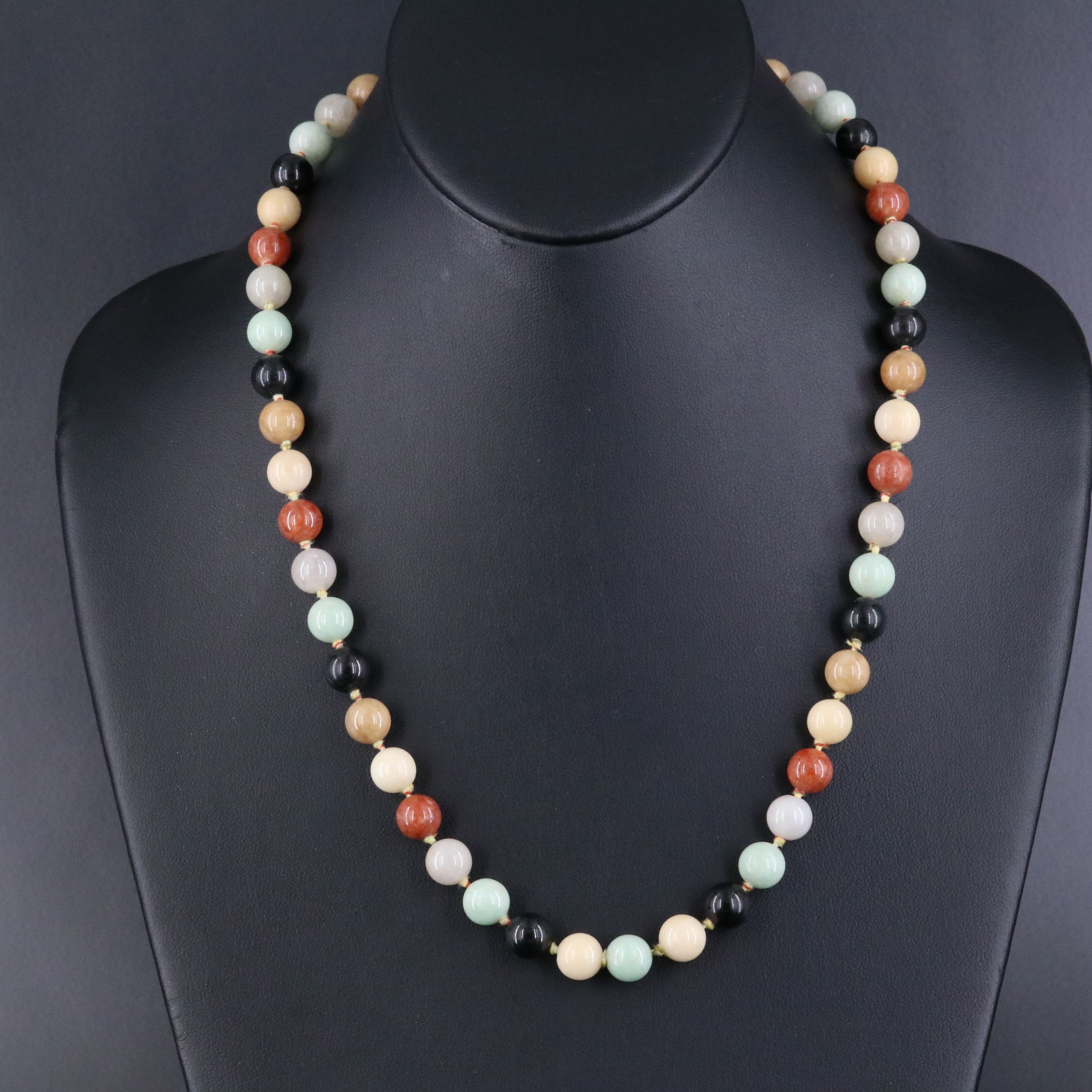 Gump's Jadeite and Nephrite Bead Necklace with 14K Signature "Shou" Clasp