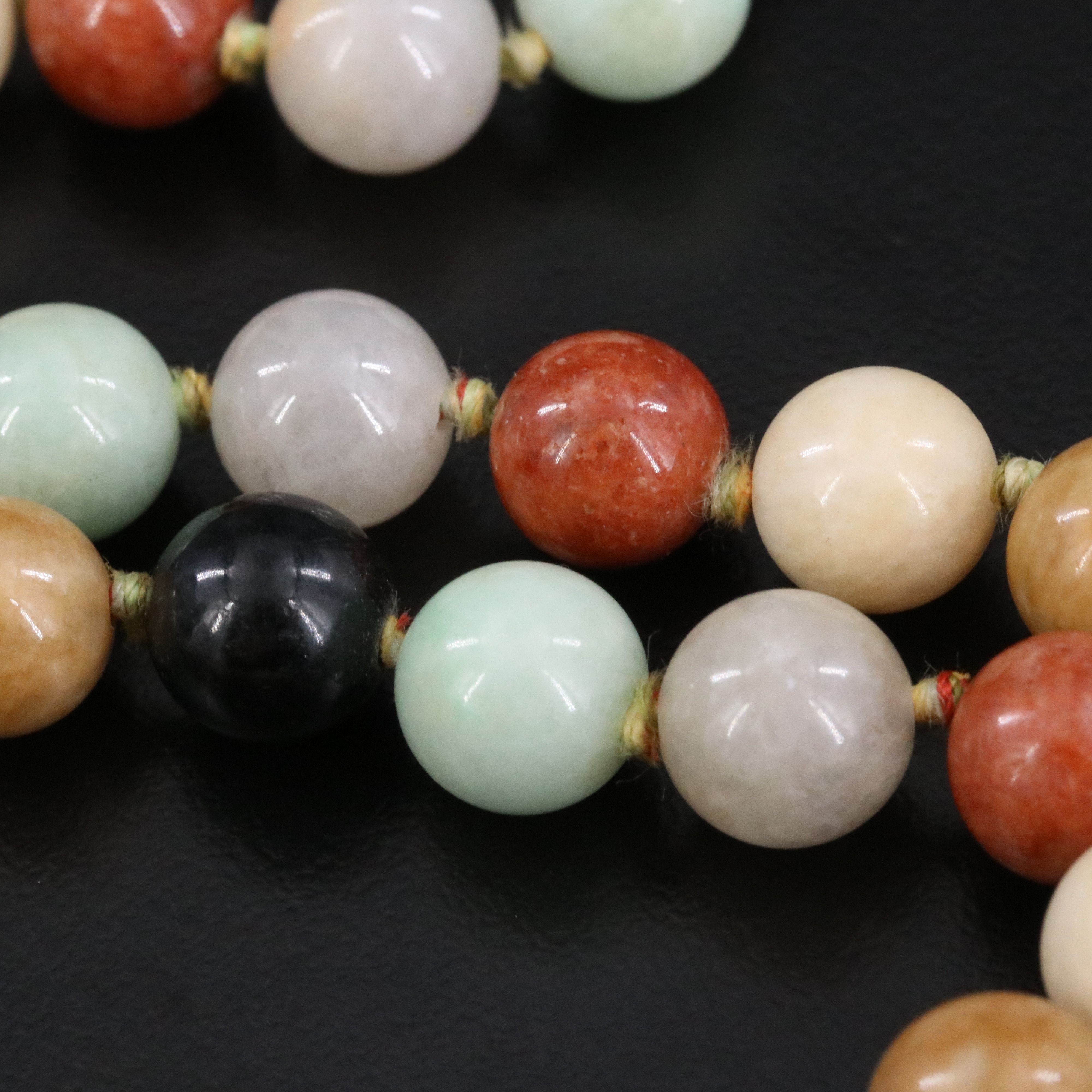 Gump's Jadeite and Nephrite Bead Necklace with 14K Signature "Shou" Clasp
