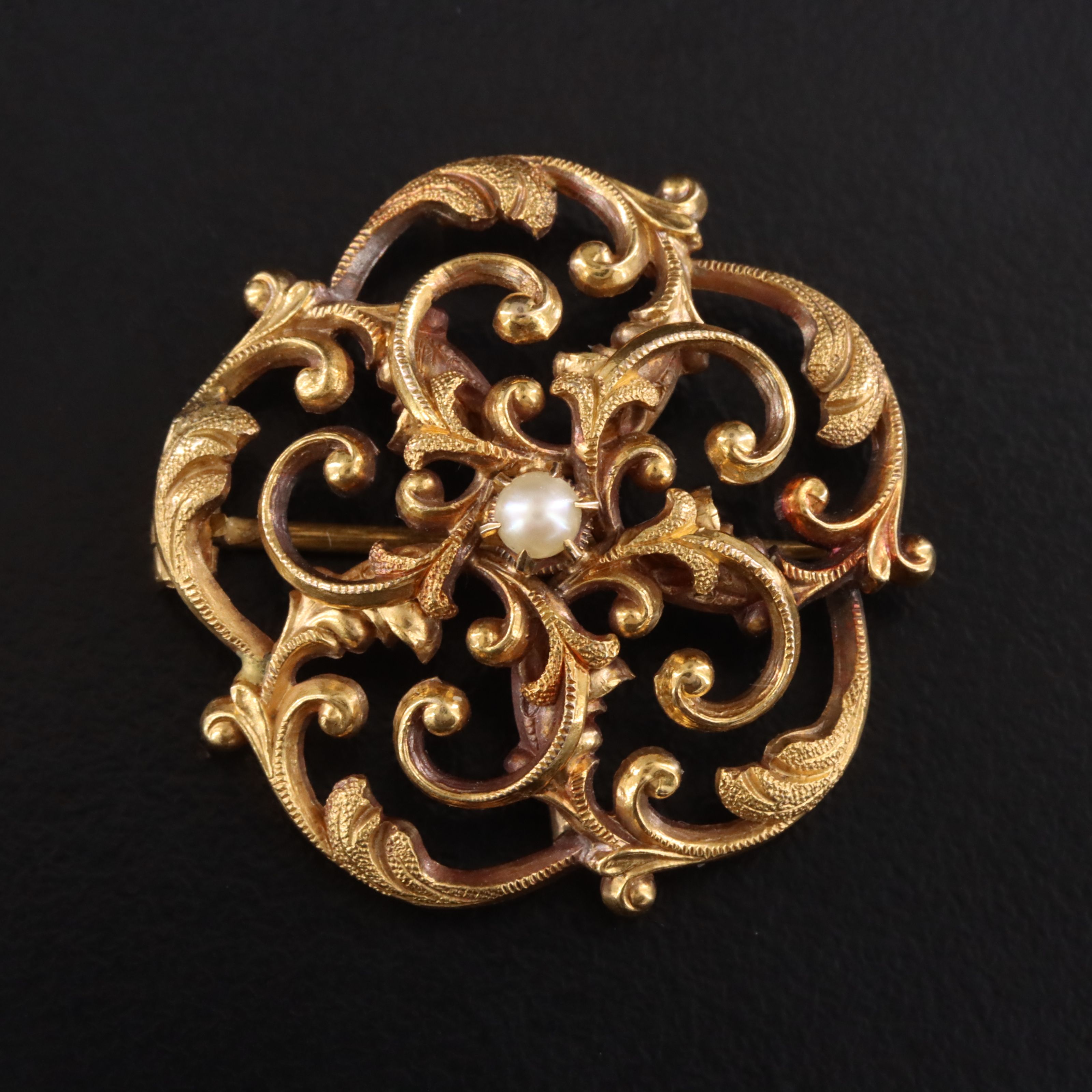 Victorian 14K Seed Pearl Pinwheel Flower Watch Pin