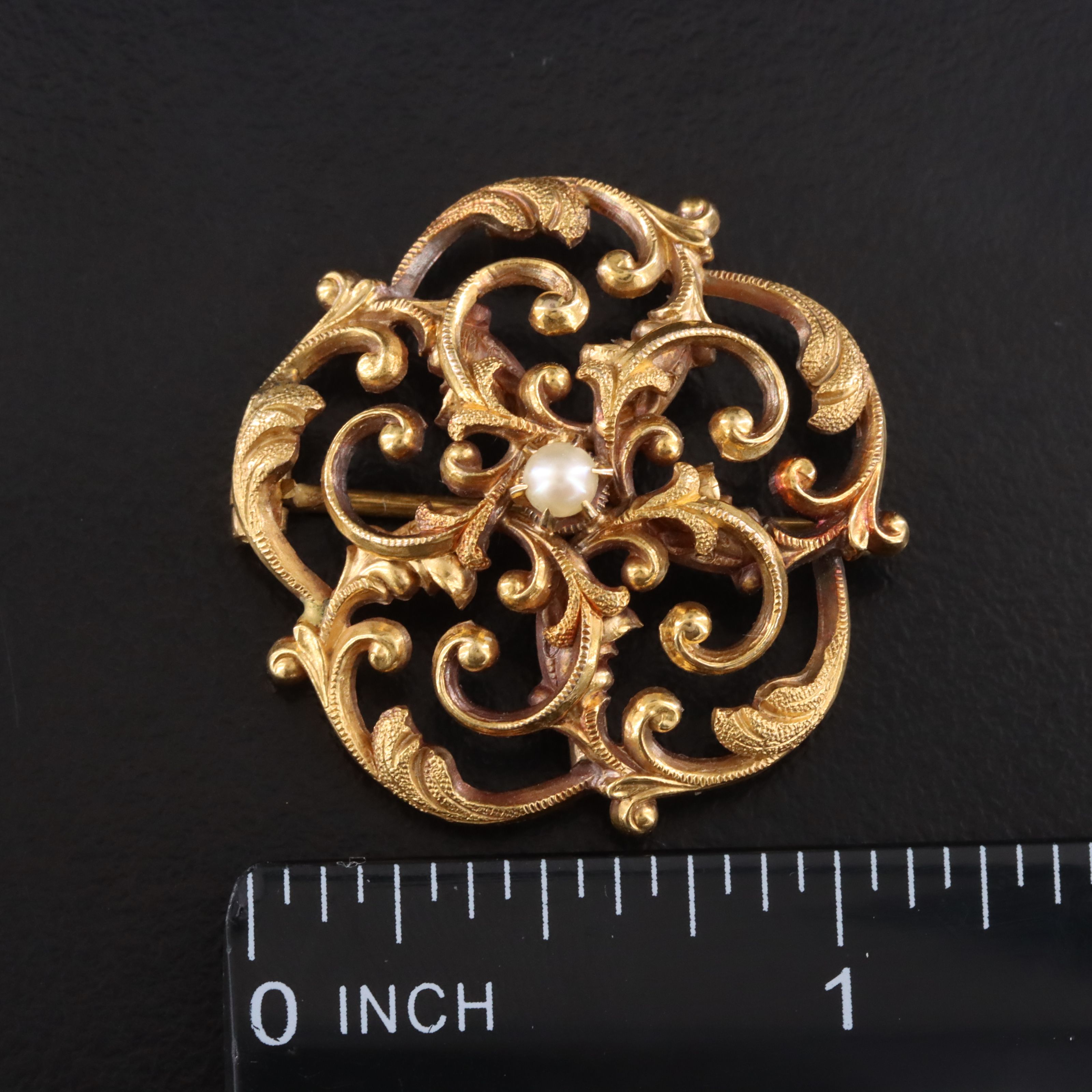 Victorian 14K Seed Pearl Pinwheel Flower Watch Pin