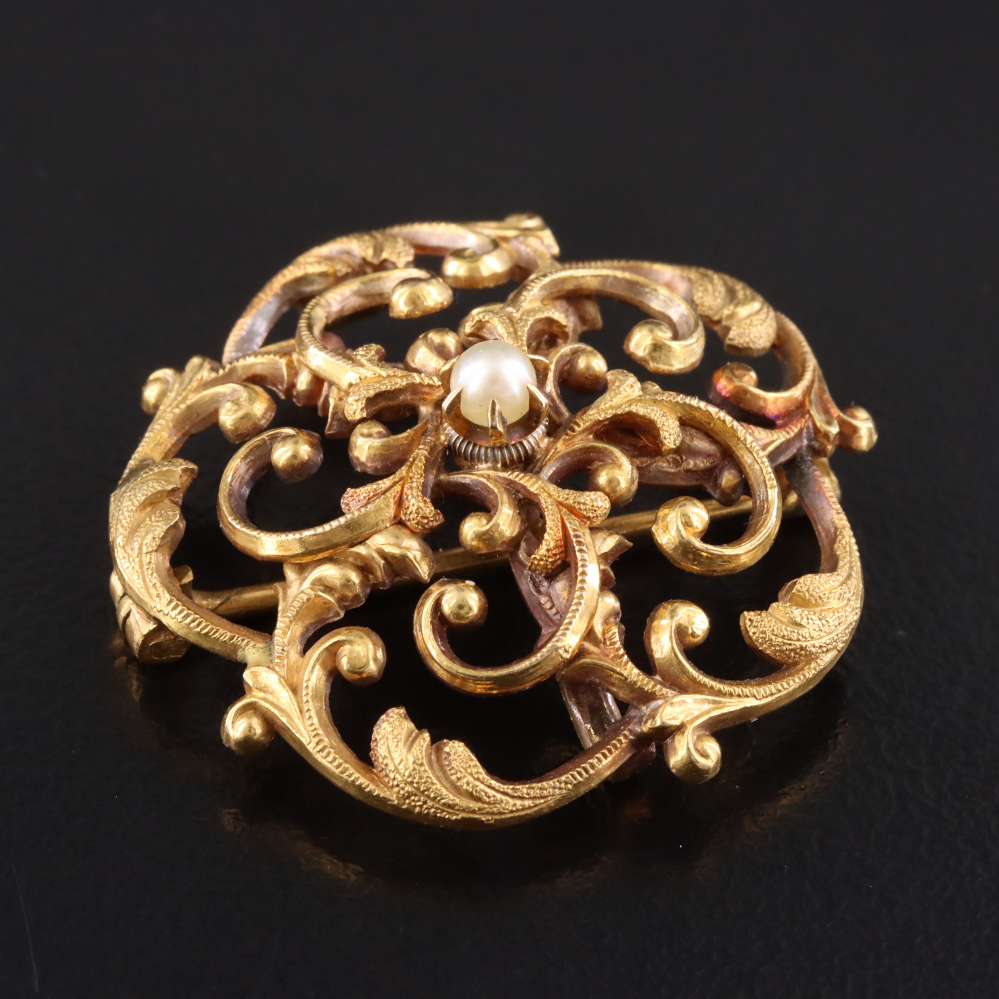 Victorian 14K Seed Pearl Pinwheel Flower Watch Pin