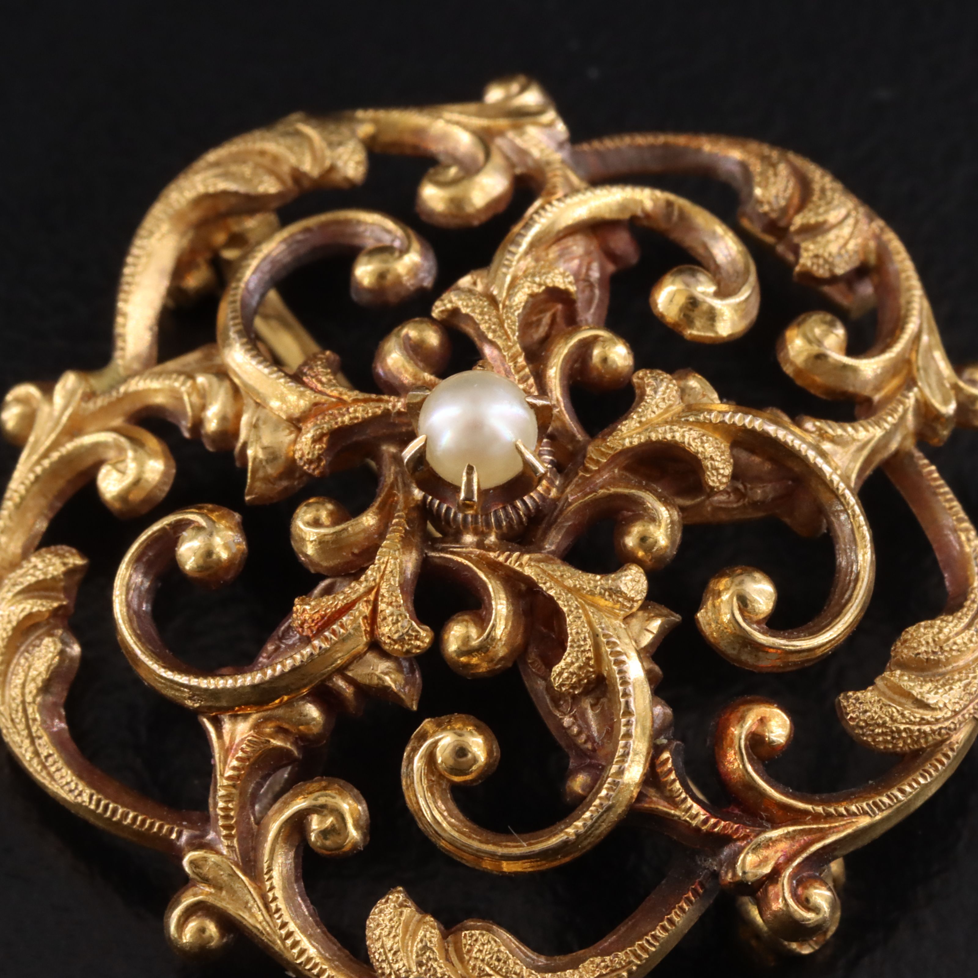Victorian 14K Seed Pearl Pinwheel Flower Watch Pin