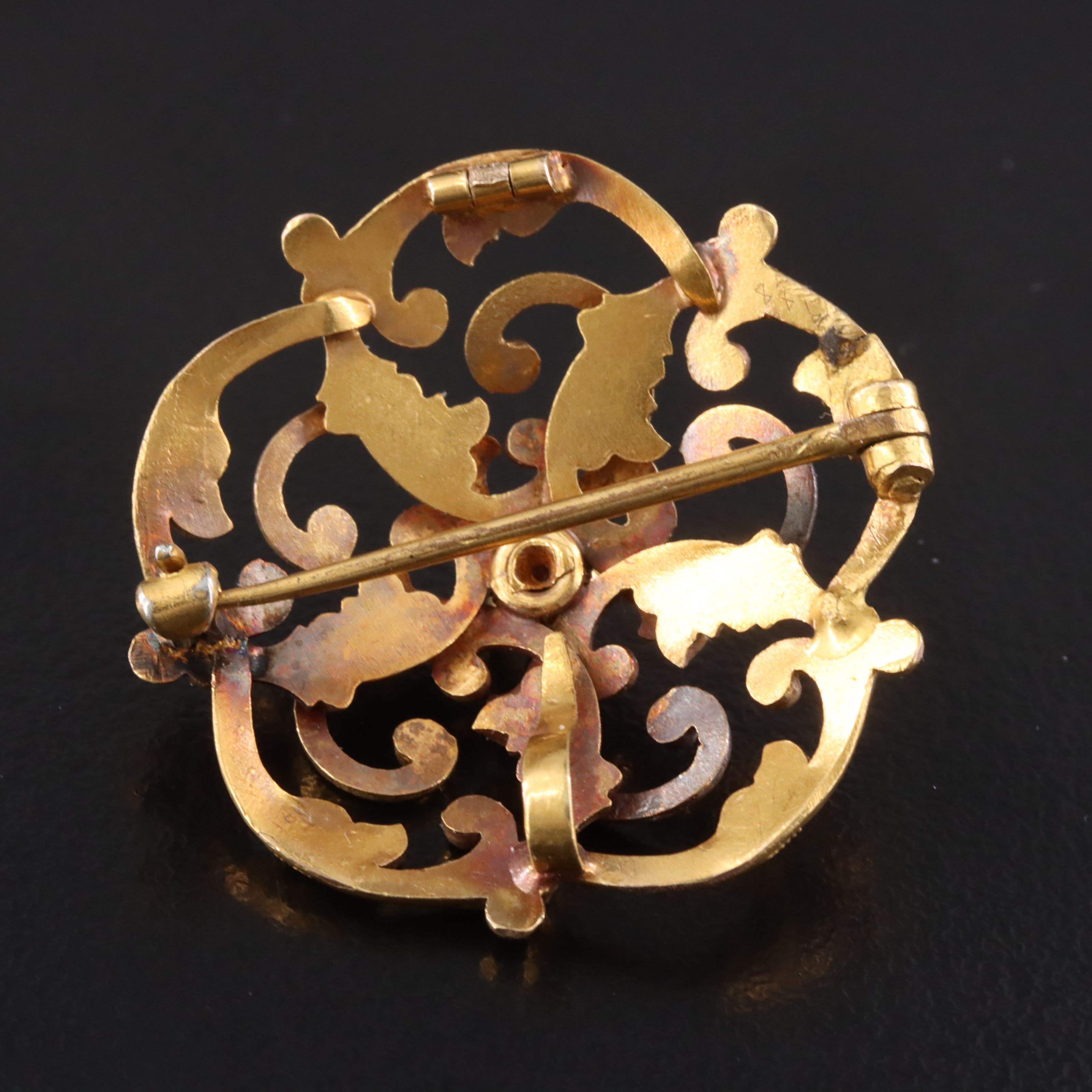 Victorian 14K Seed Pearl Pinwheel Flower Watch Pin