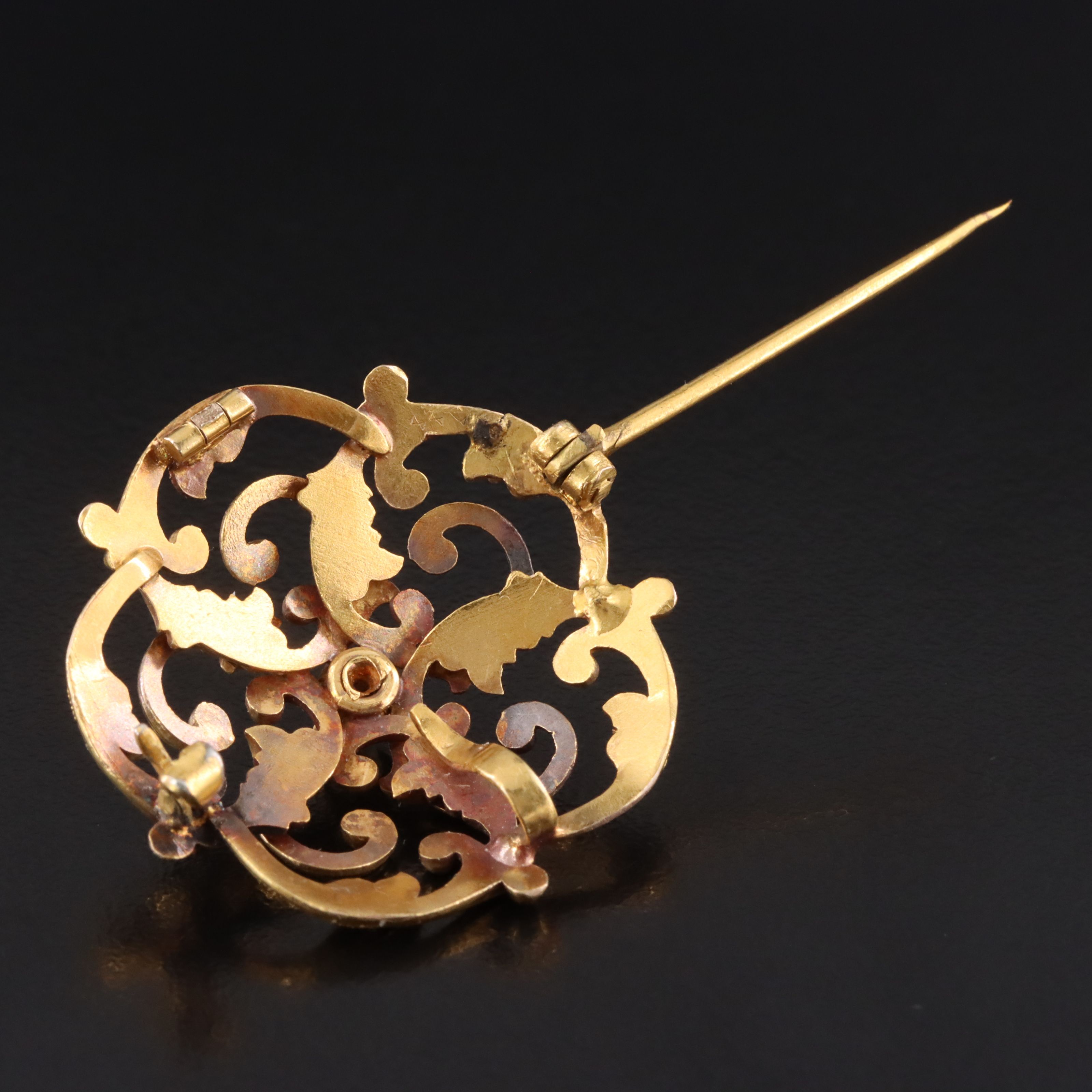 Victorian 14K Seed Pearl Pinwheel Flower Watch Pin