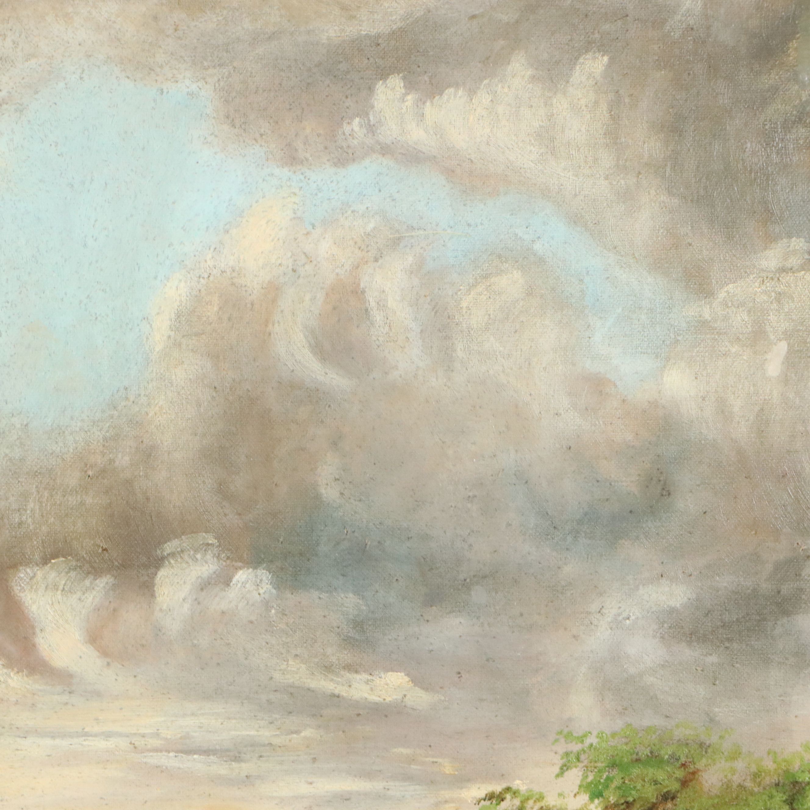 American School Oil Painting of River Pioneer Scene, Circa Early 20th Century