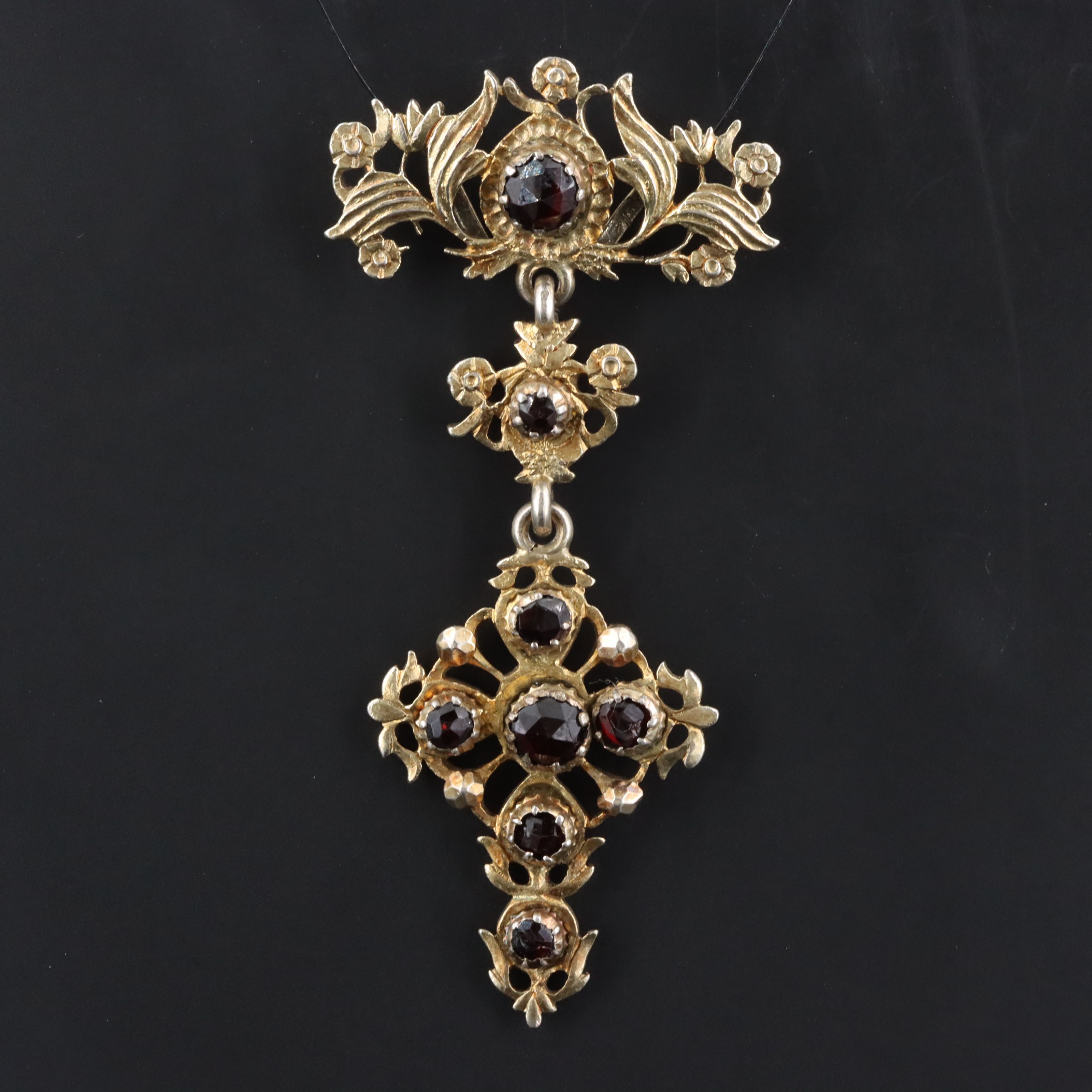 Antique Sterling Garnet Cross Pendant