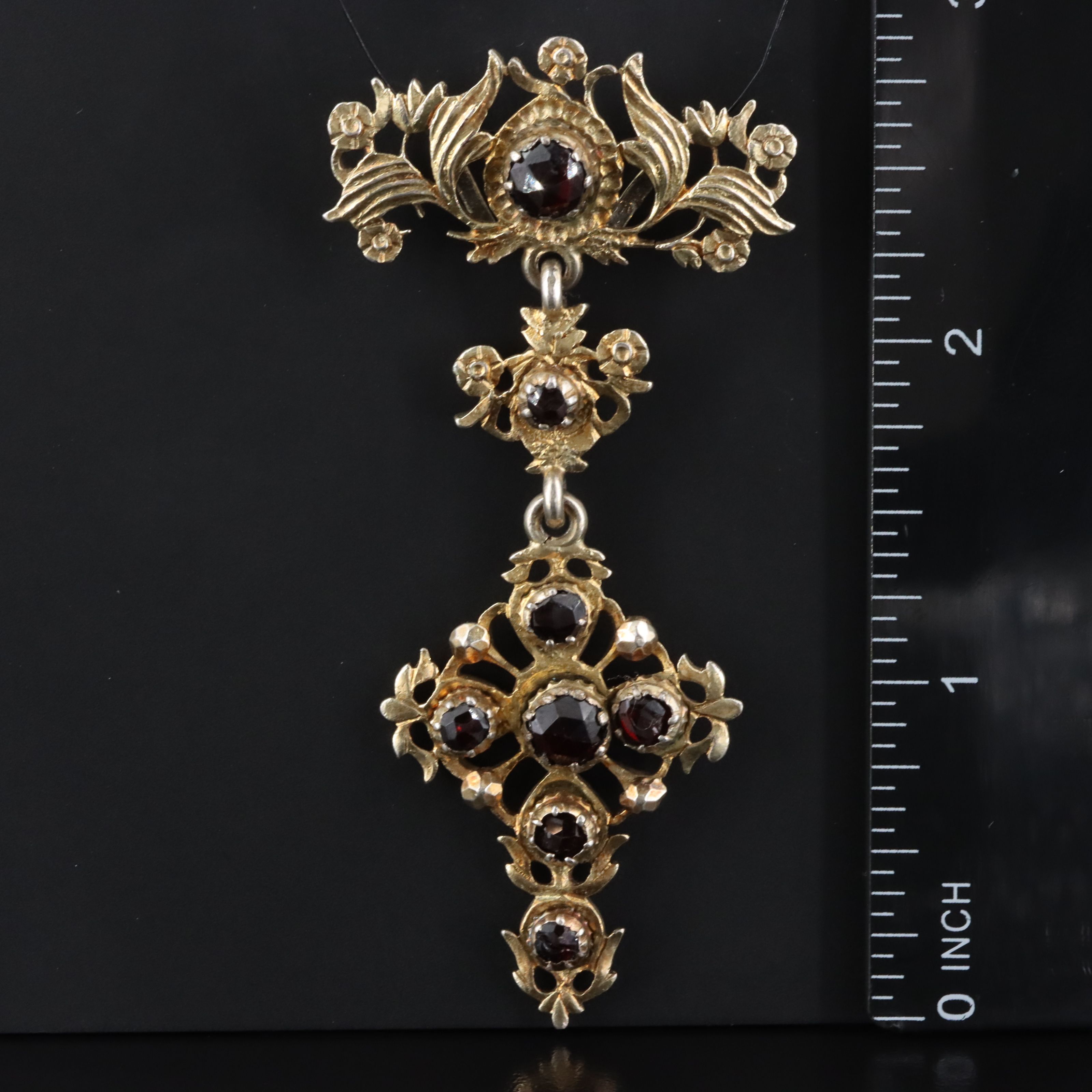 Antique Sterling Garnet Cross Pendant