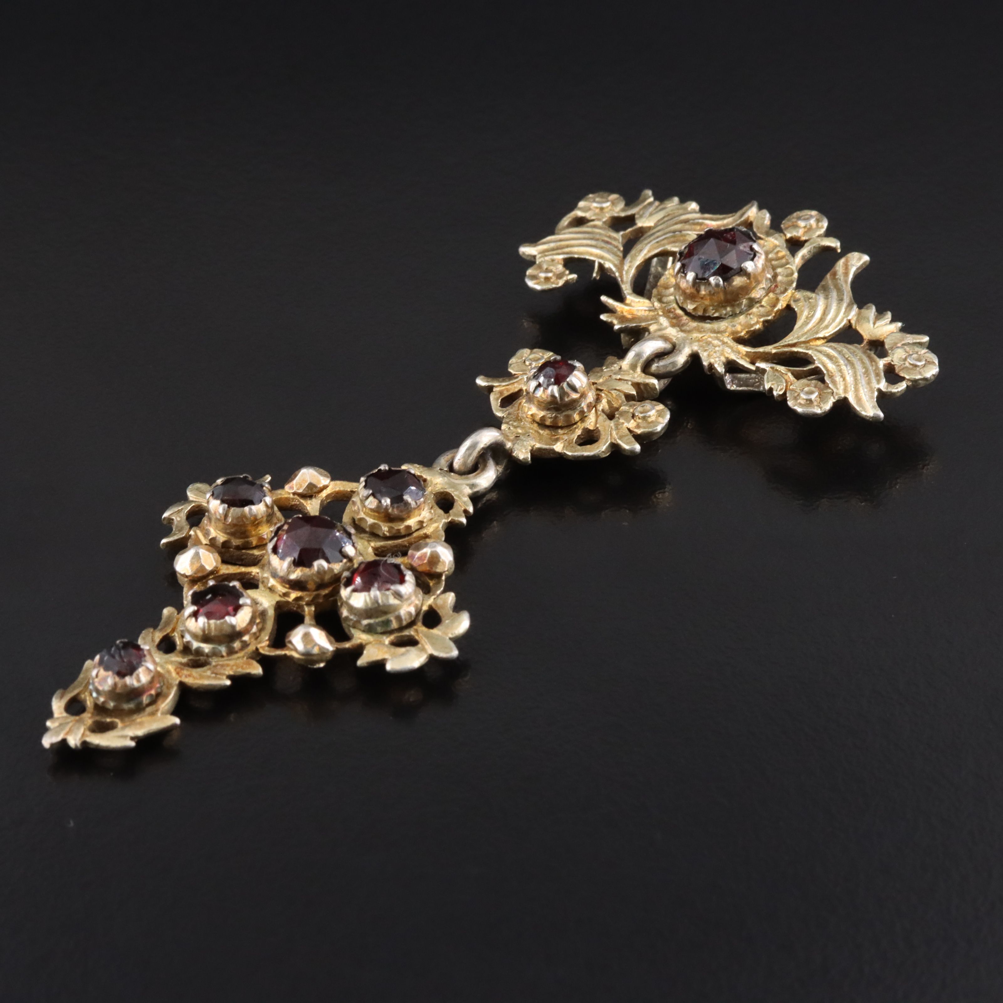 Antique Sterling Garnet Cross Pendant