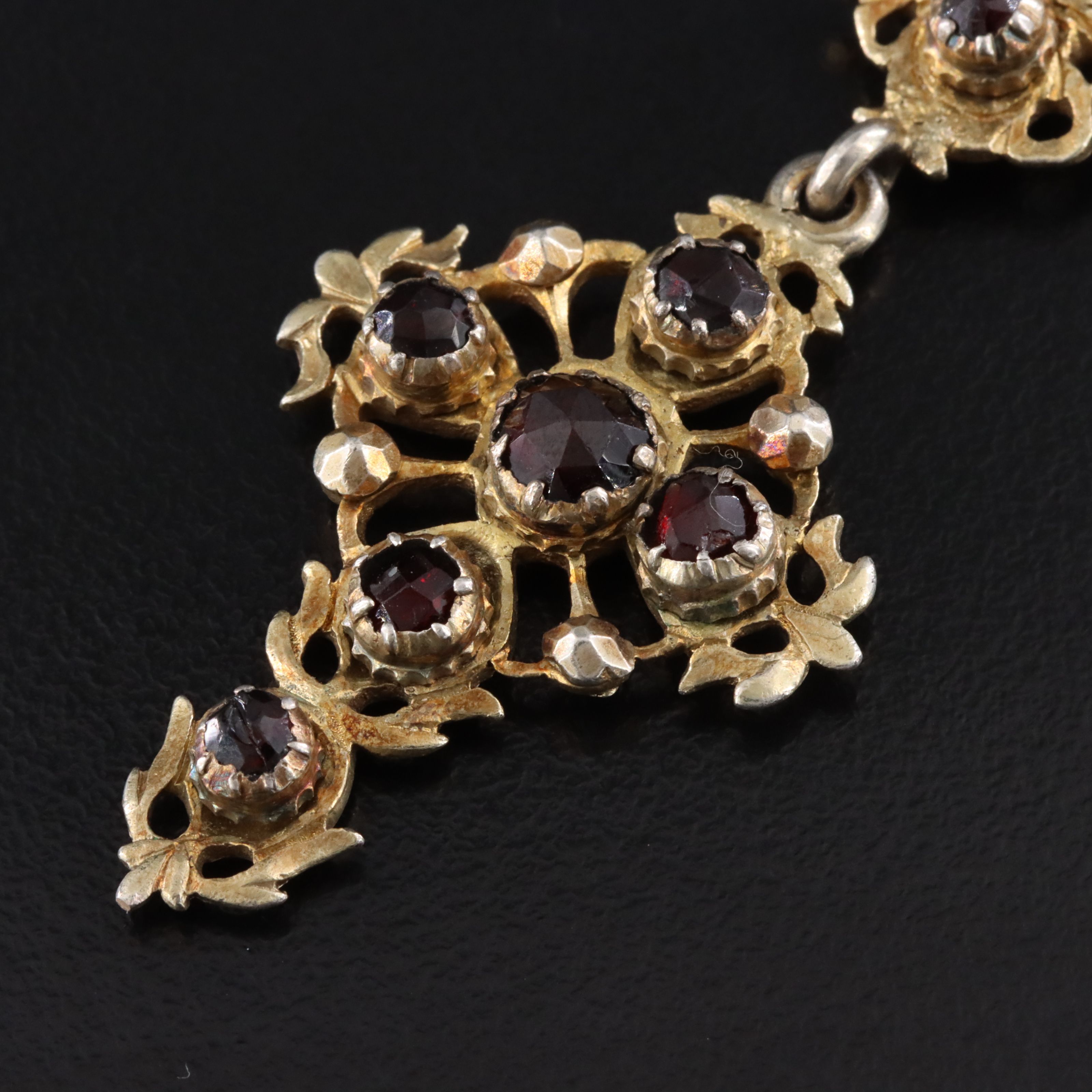 Antique Sterling Garnet Cross Pendant