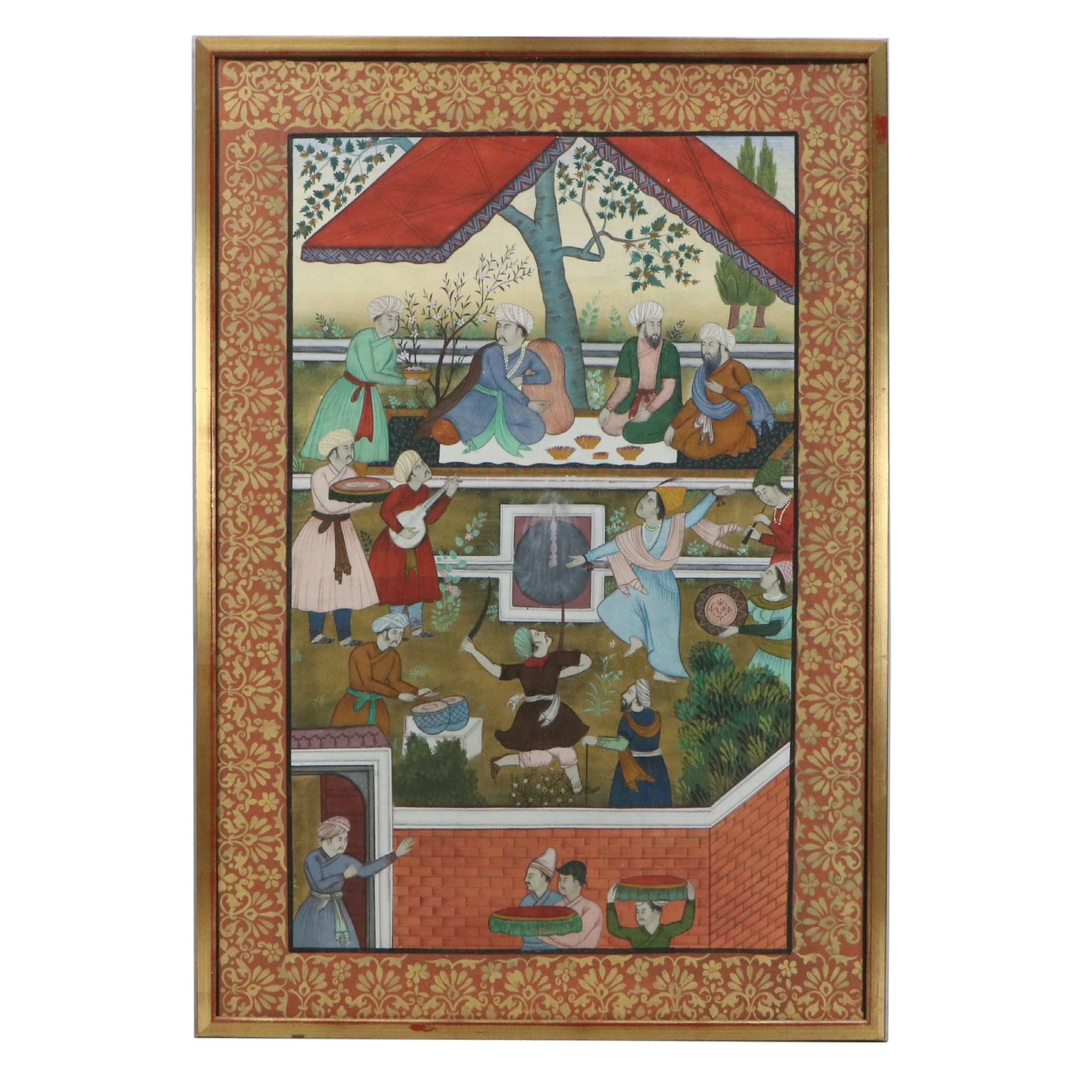 Indian School Gouache Painting Depicting Scene from "Baburnama," C. 1980